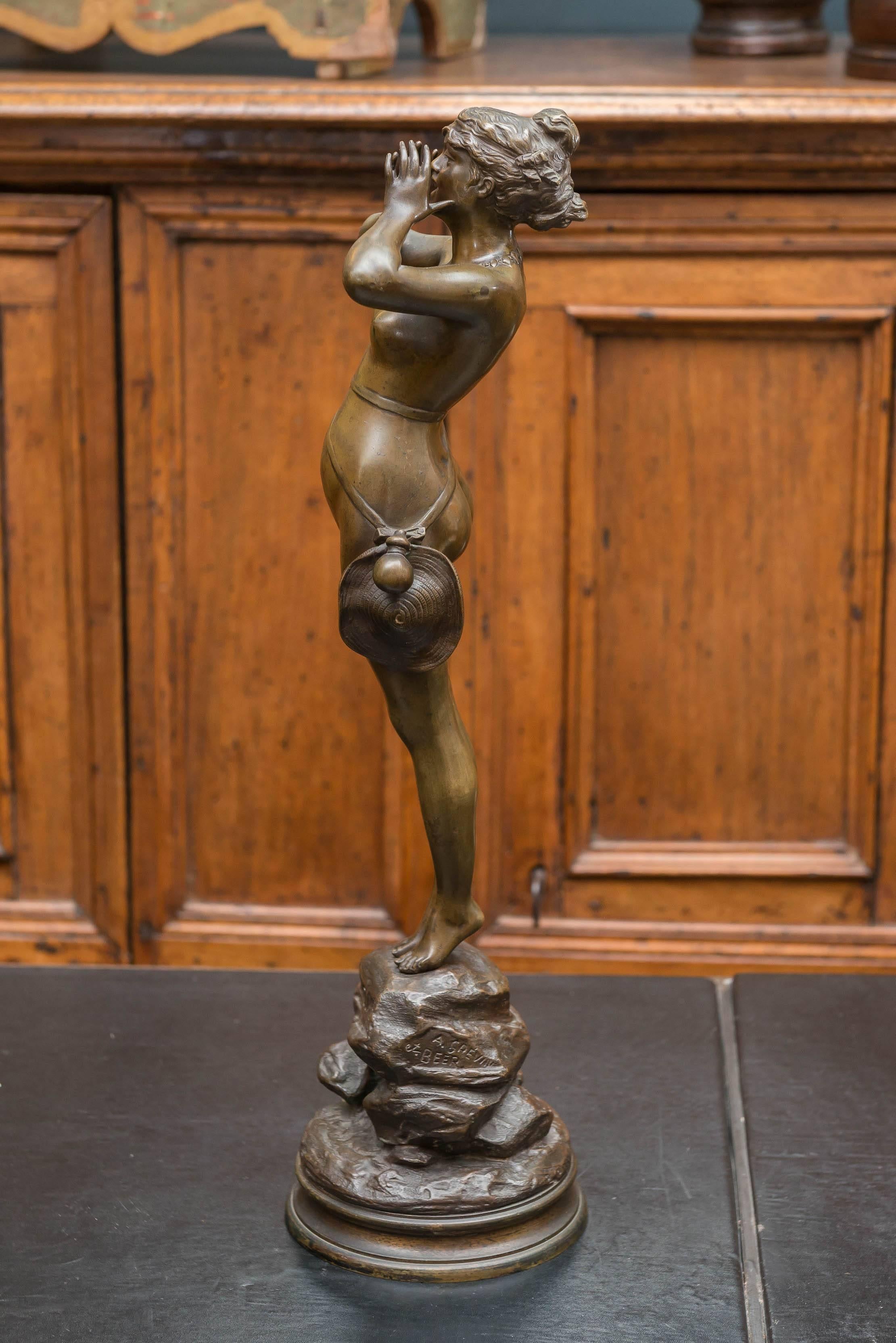 19th Century Art Nouveau Bronze Sculpture of a Female Adventurer by A. Grevin In Good Condition In San Francisco, CA