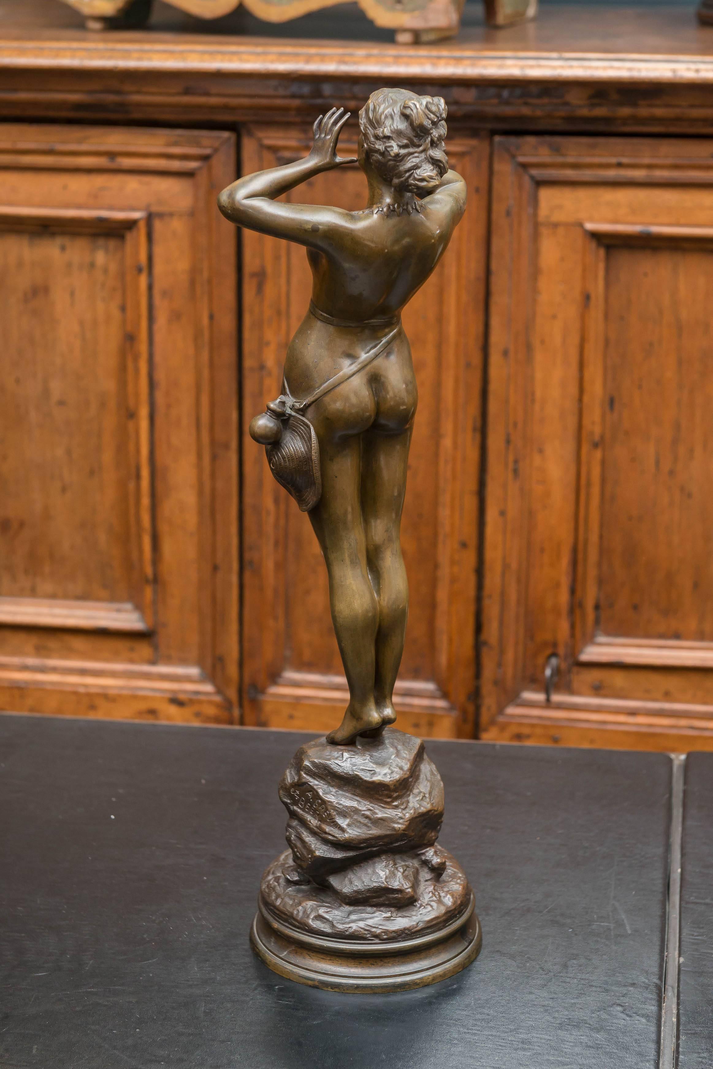 19th Century Art Nouveau Bronze Sculpture of a Female Adventurer by A. Grevin 1