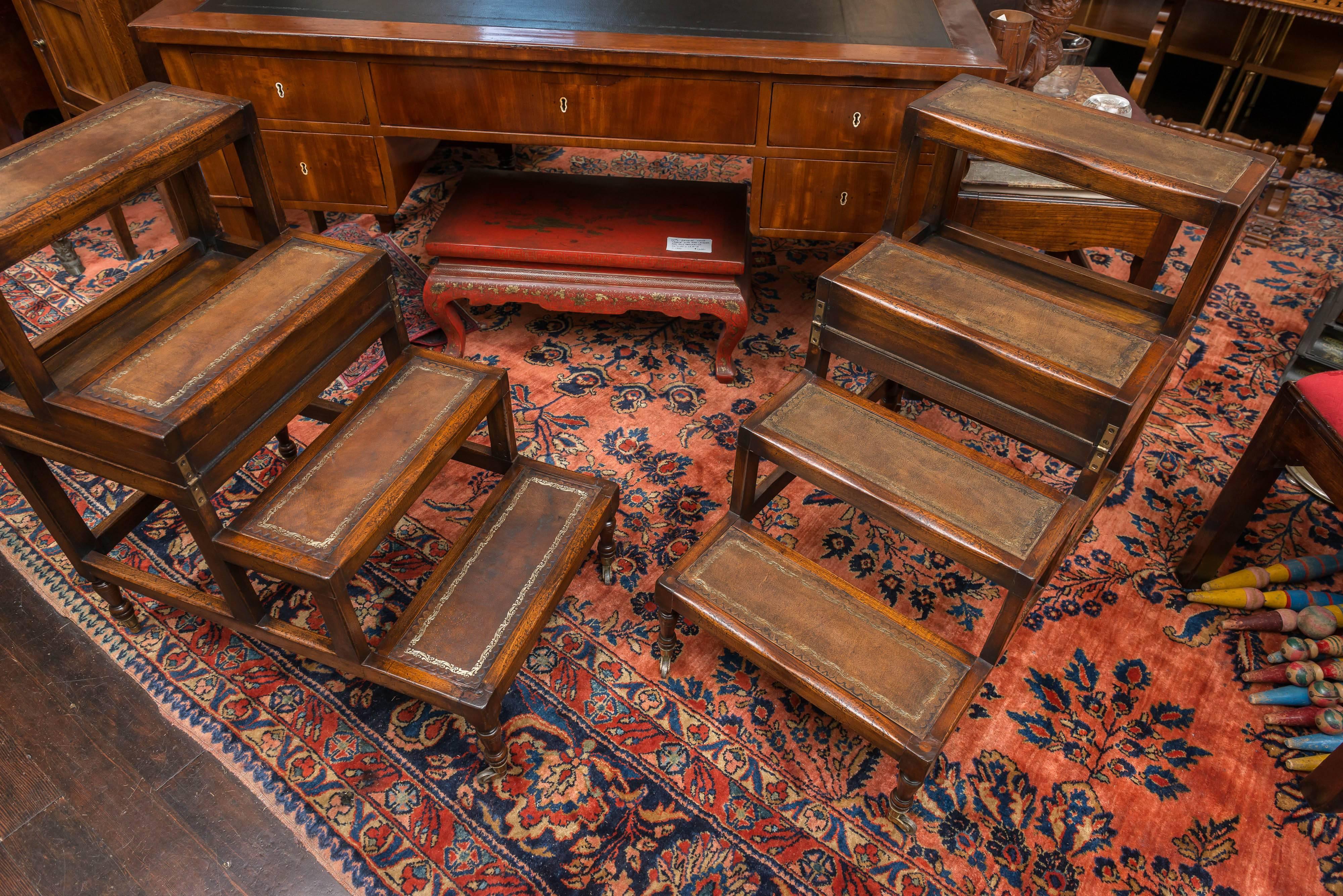 Embossed Pair of English Mahogany Metamorphic Table Steps in Regency Style