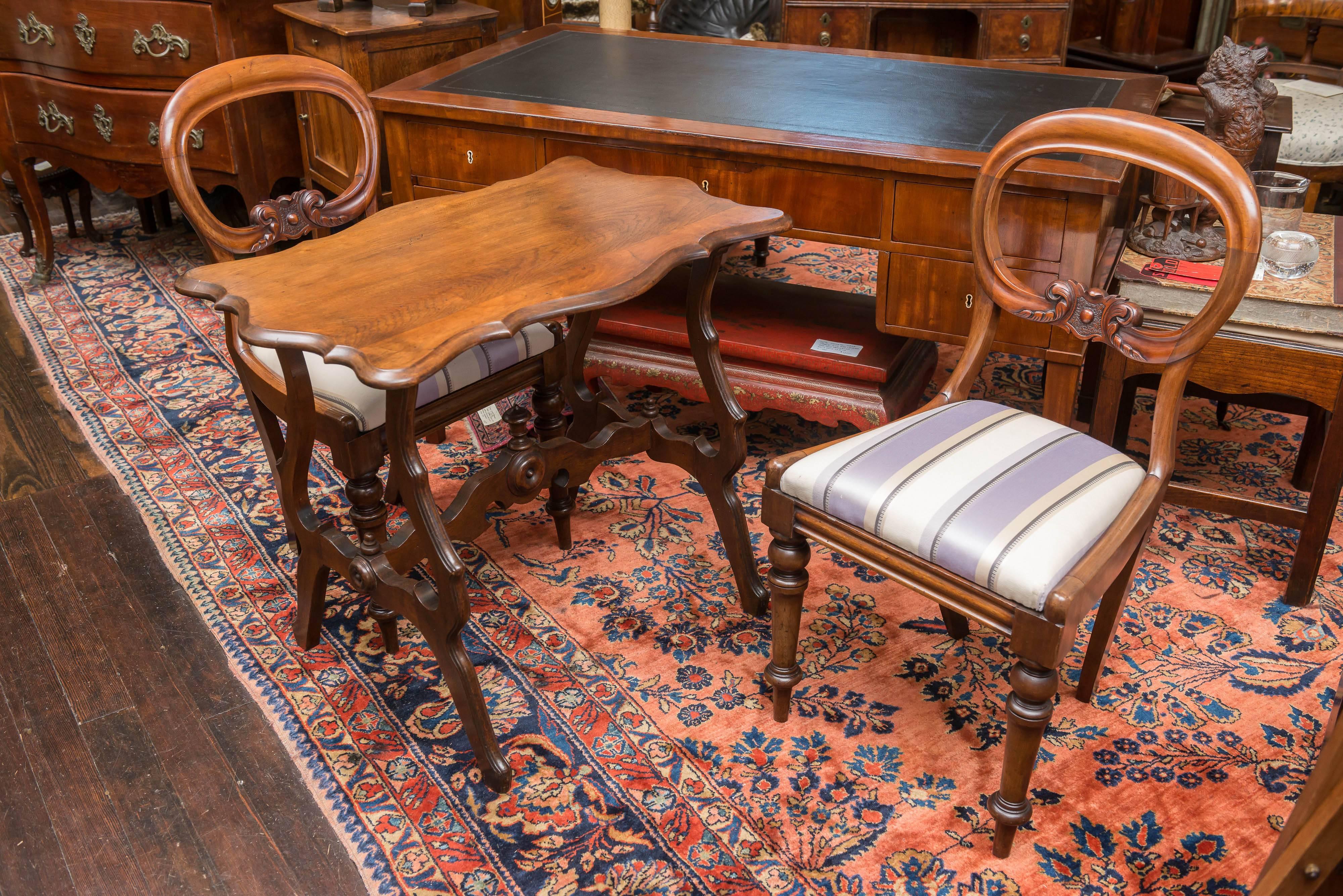 Victorian Chess Table Set, Pair of 19th Century Mahogany Chairs and Walnut Table