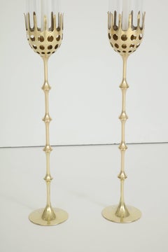 Pair of Bjorn Wiinblad Brass and Glass Candlesticks, circa 1980s