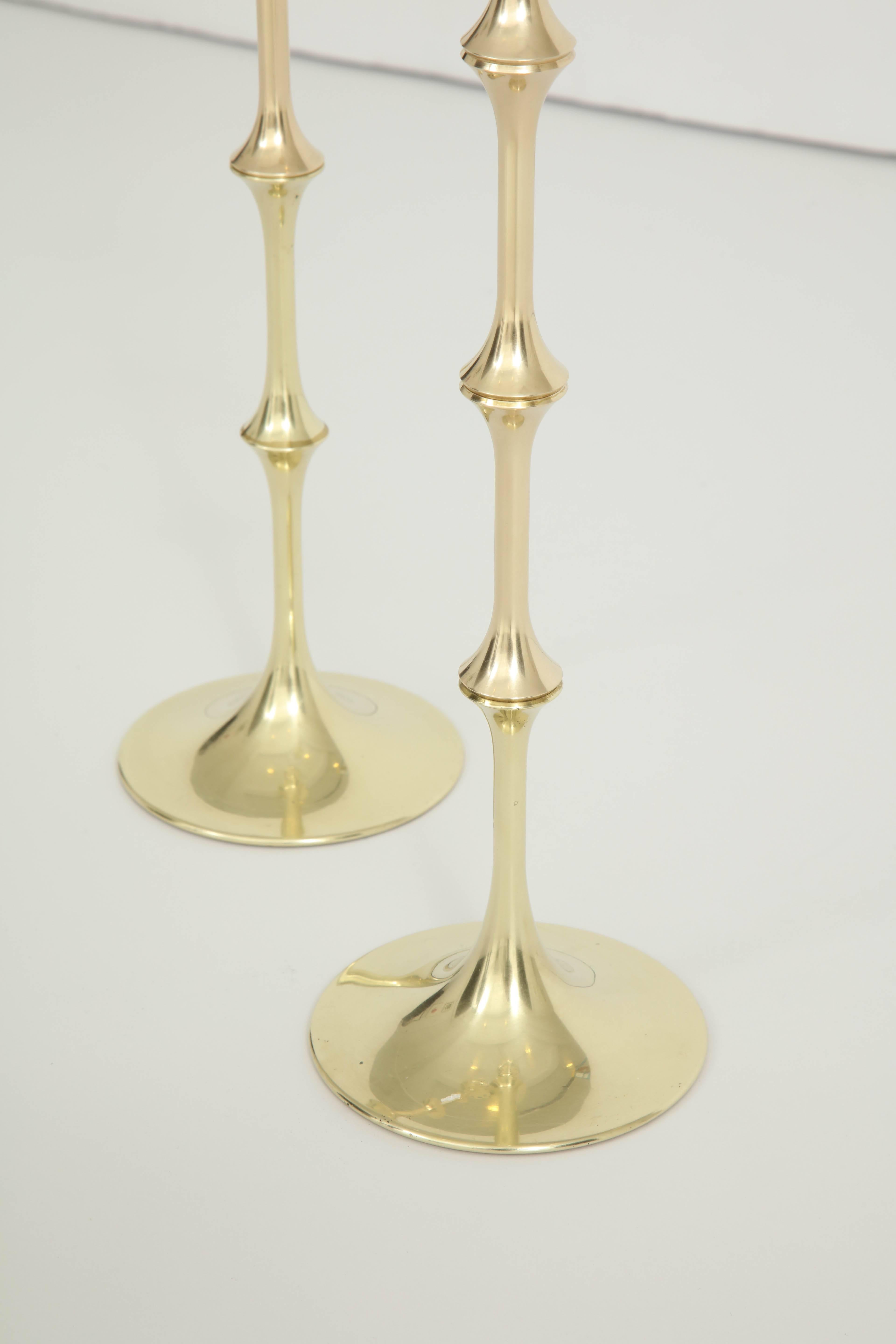 Late 20th Century Pair of Bjorn Wiinblad Brass and Glass Candlesticks, circa 1980s