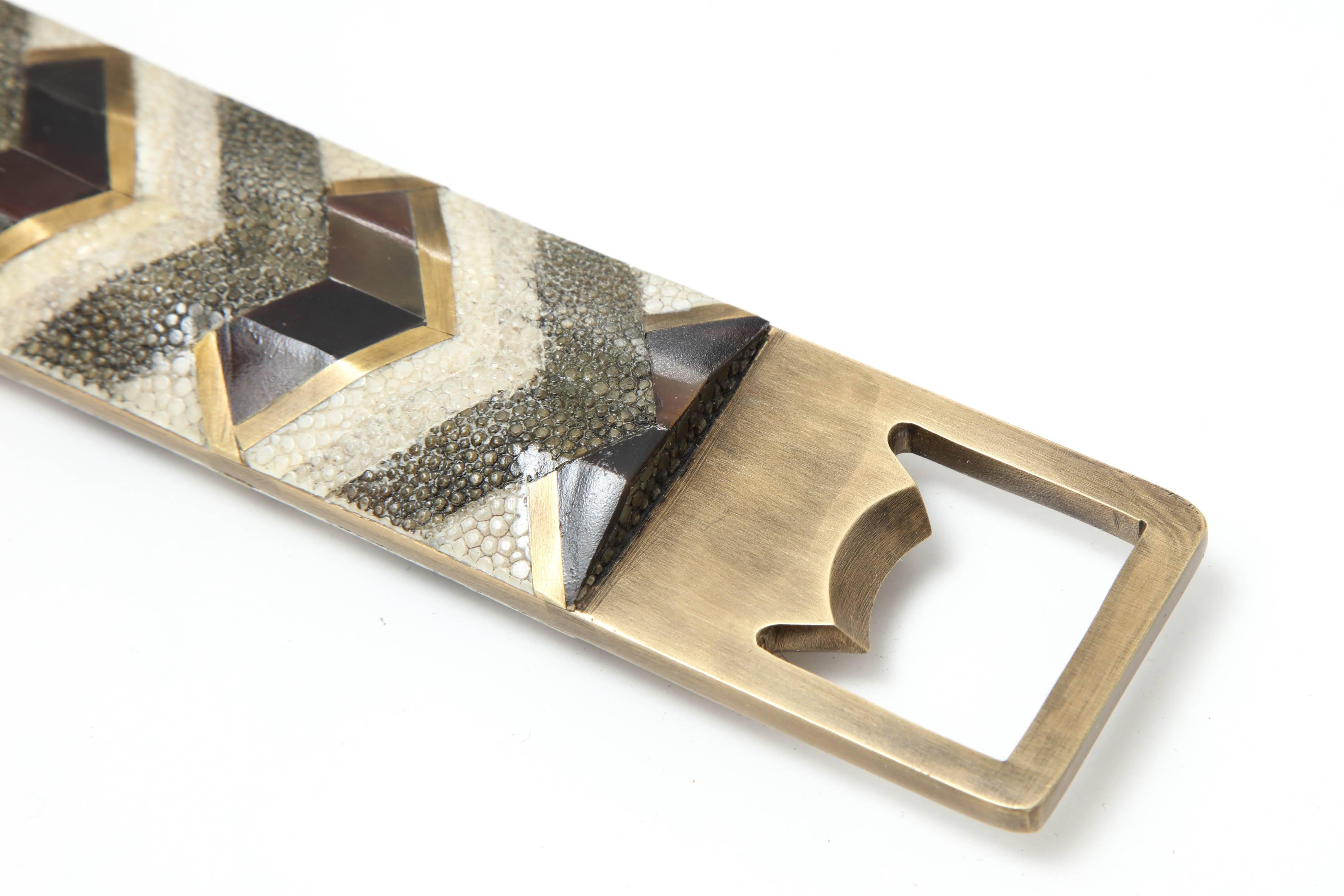 French Shagreen Bottle Opener with Bronze Details