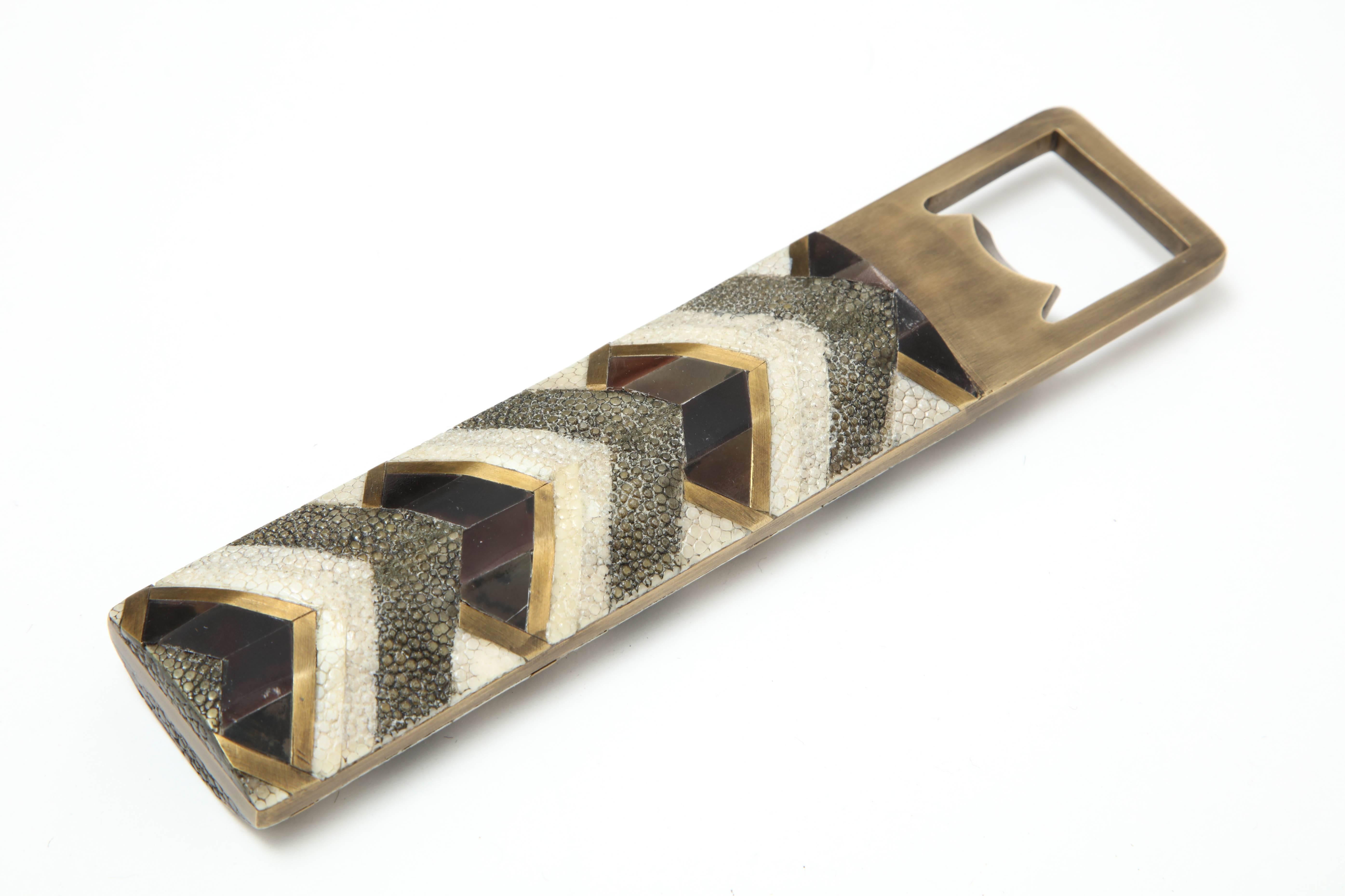 Hand-Crafted Shagreen Bottle Opener with Bronze Details