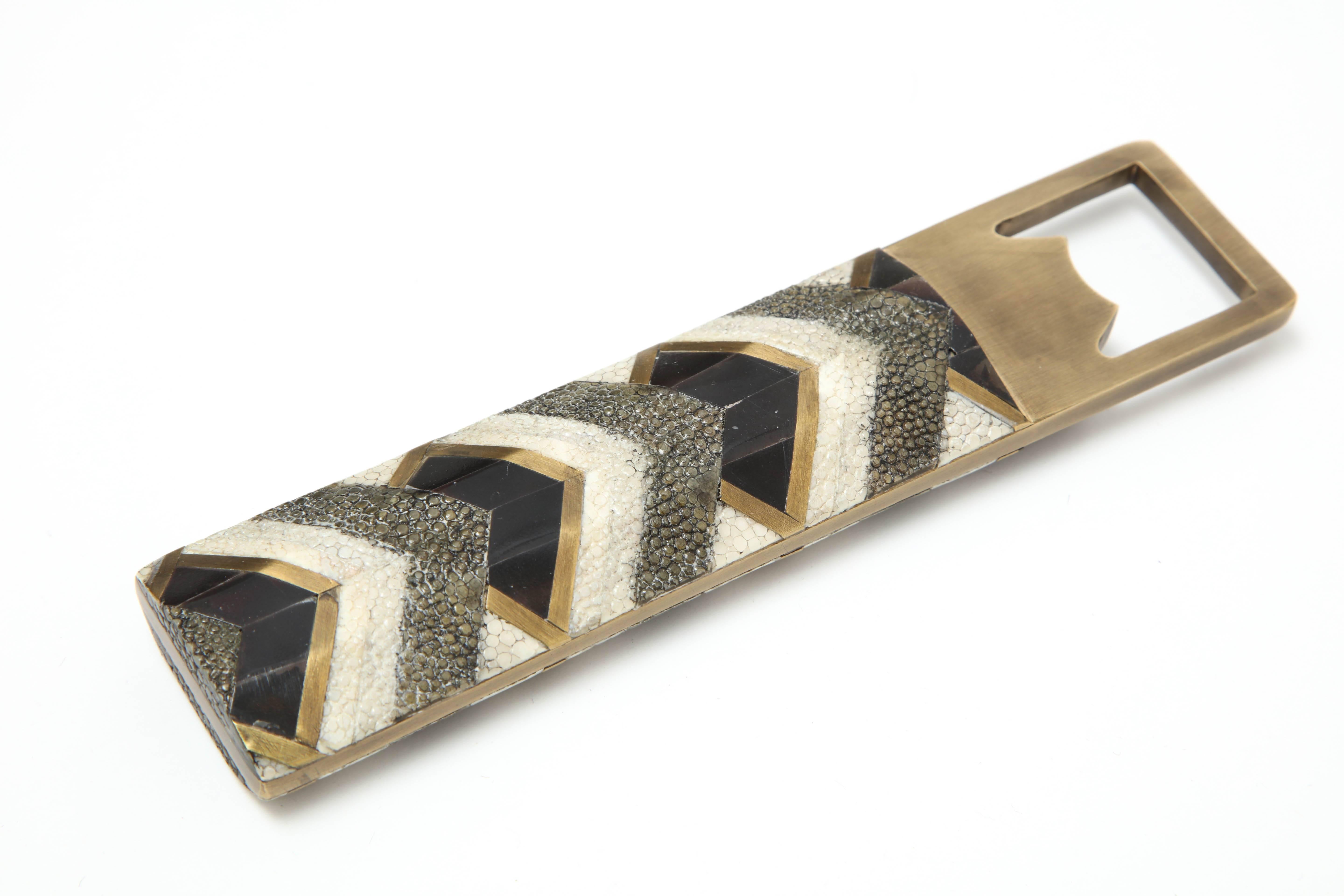 Shagreen Bottle Opener with Bronze Details In Excellent Condition In New York, NY