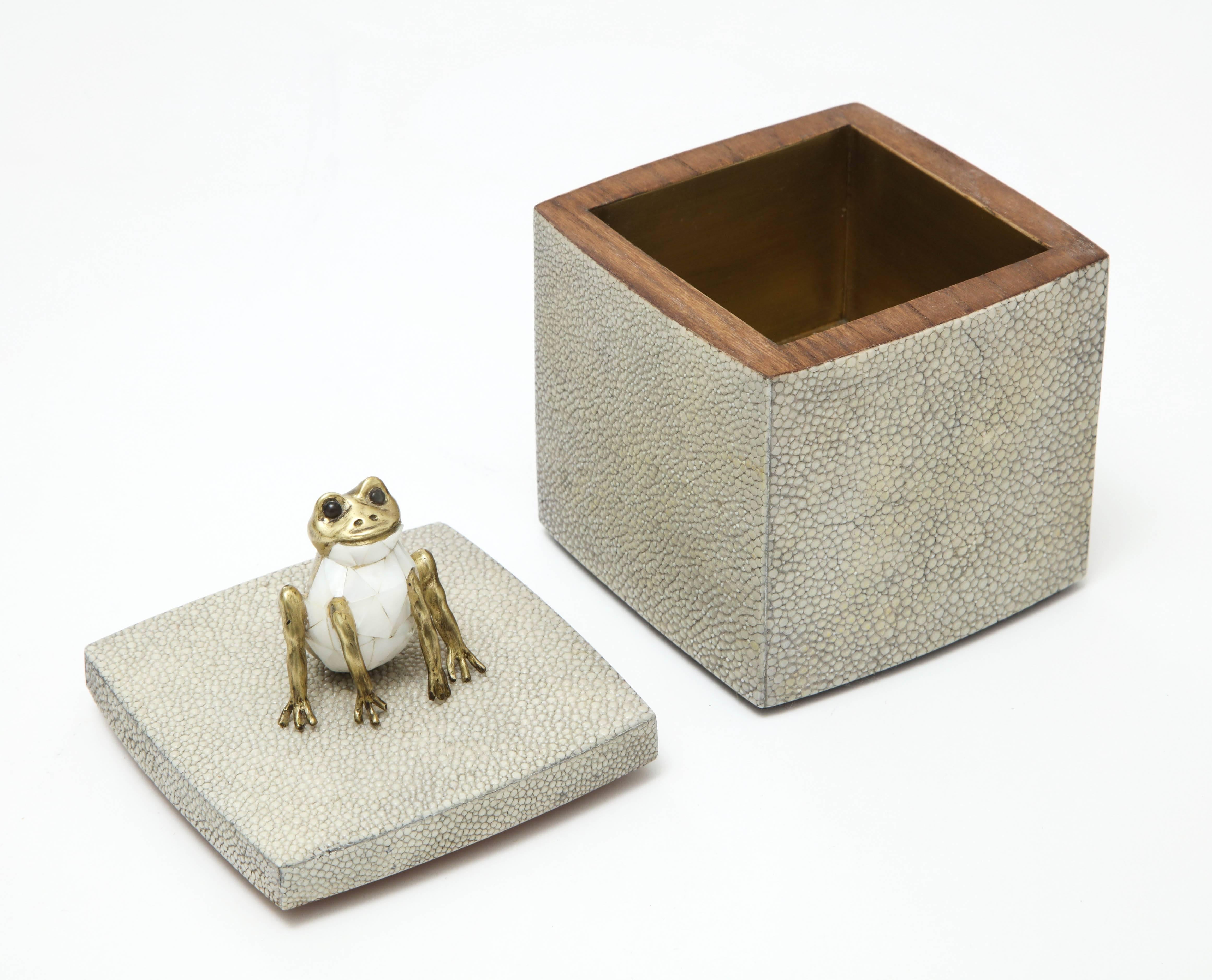 Modern Shagreen Box with Decorative Frog 
