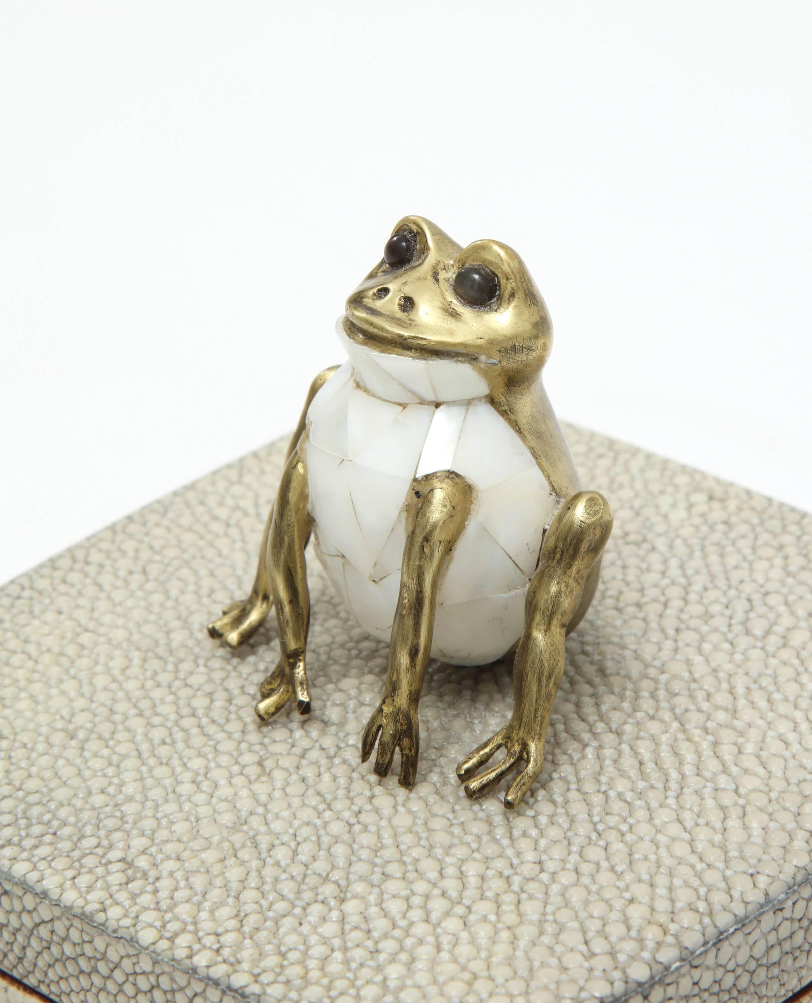 Contemporary Shagreen Box with Decorative Frog 