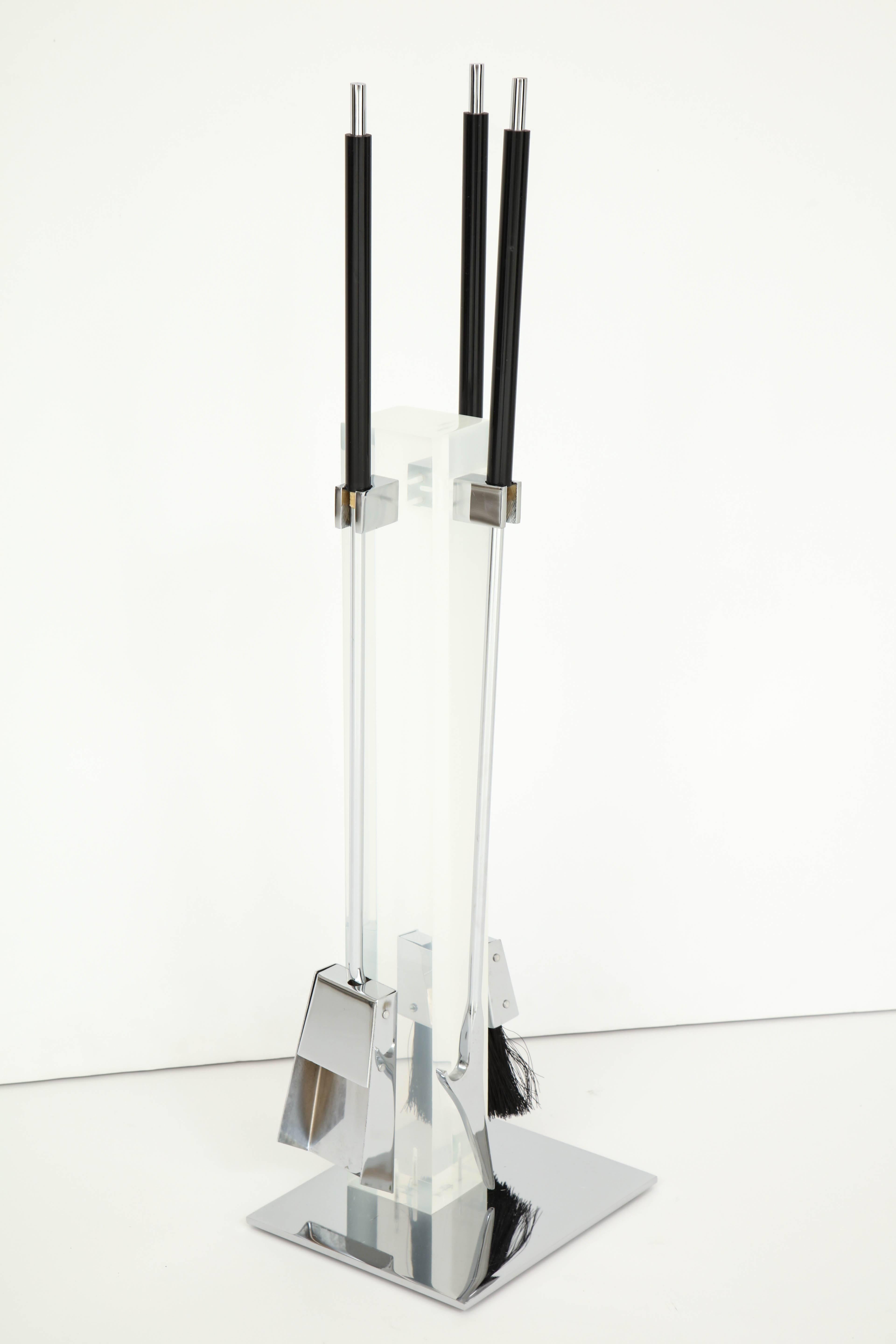 Italian Fire Place Tools, Midcentury, Lucite and Polished Chrome, C 1960, Italy For Sale
