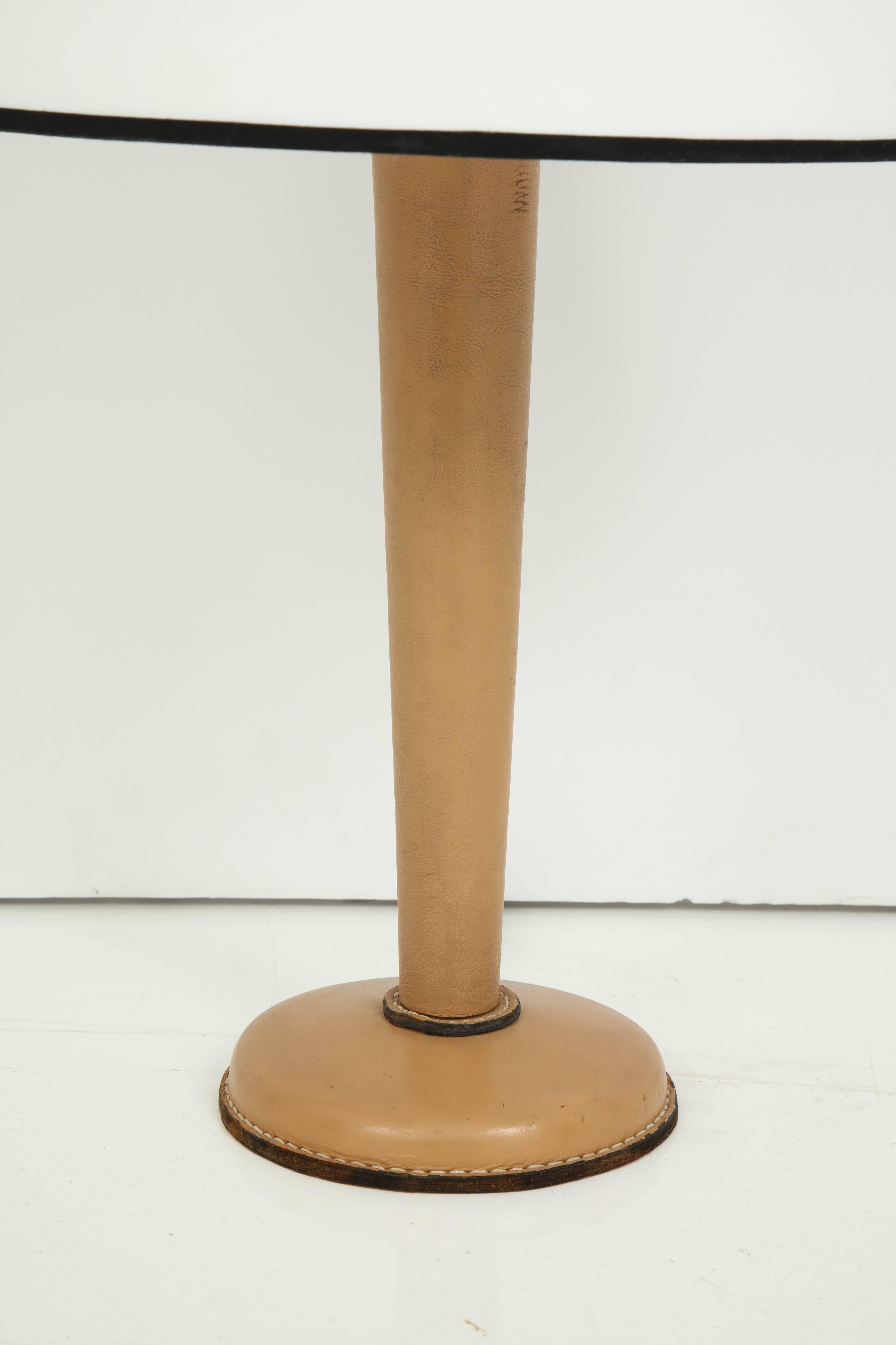 Mid-Century Modern Large Jacques Adnet Table Lamp in Stitched Leather