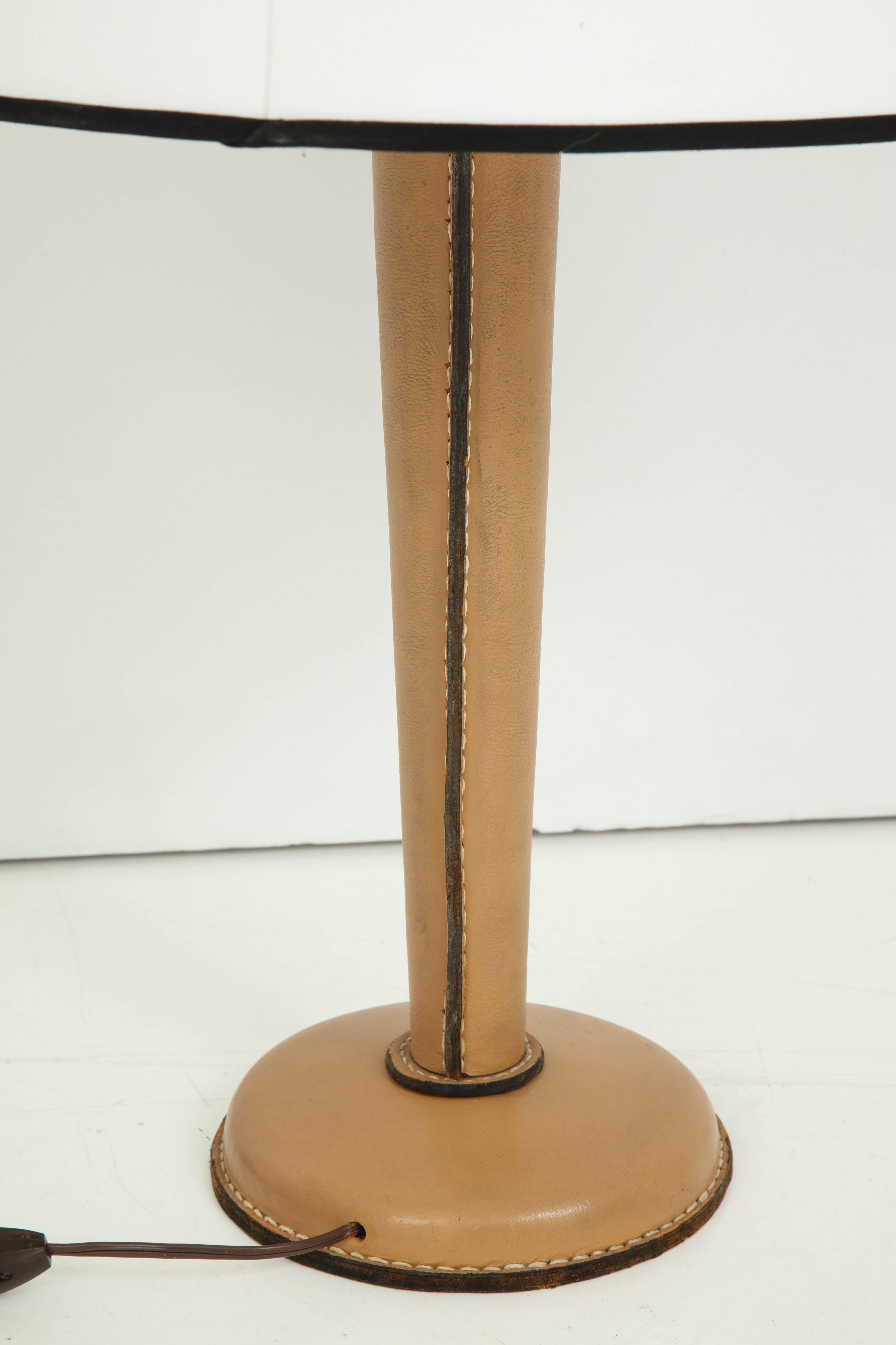 20th Century Large Jacques Adnet Table Lamp in Stitched Leather