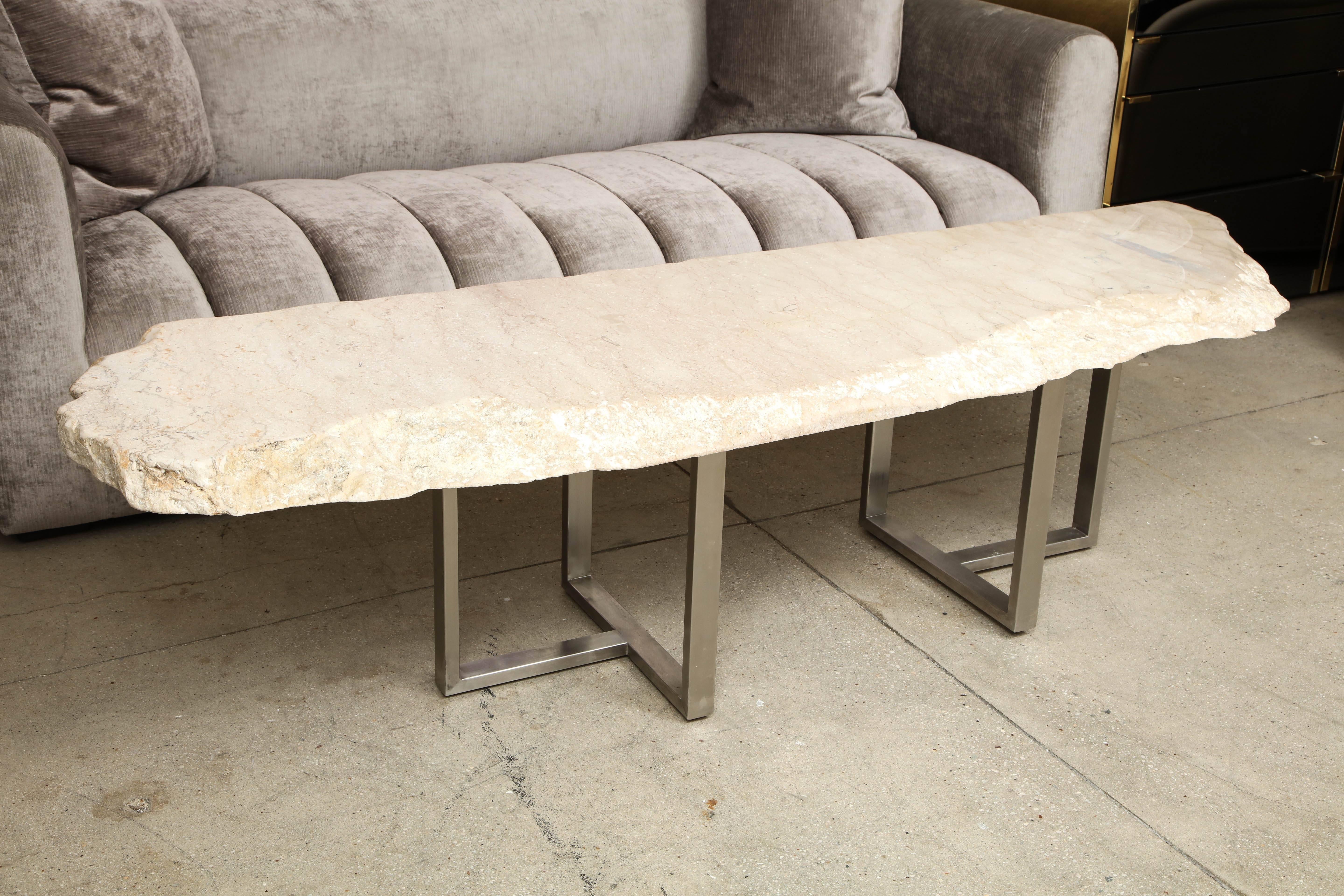 Italian Large Free Form Travertine Coffee Table