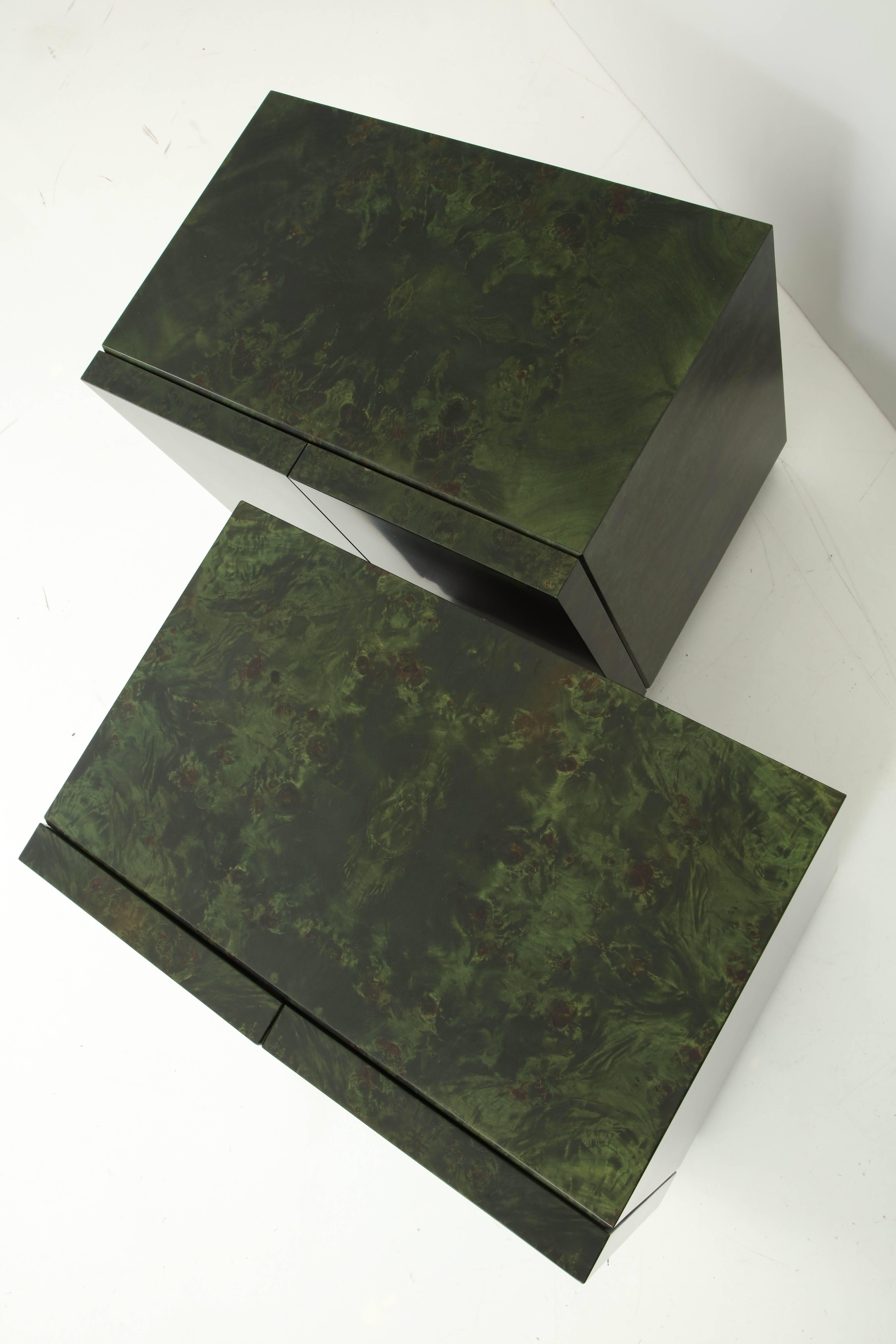Milo Baughman Malachite Dyed Burl Nightstands In Excellent Condition In New York, NY