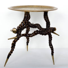 Vintage Twisted Horn Occasional Table with Brass Top and Feet