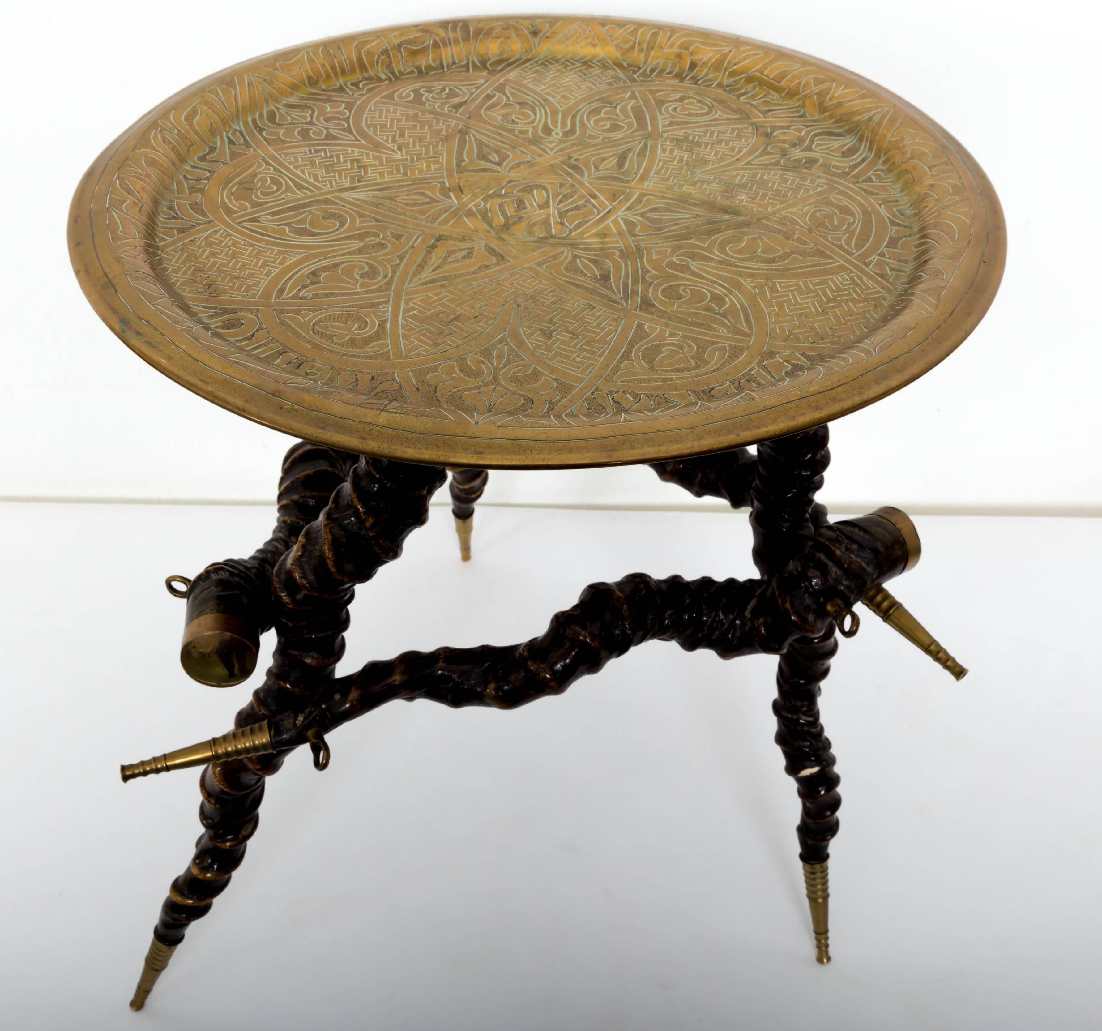 19th Century Vintage Twisted Horn Occasional Table with Brass Top and Feet
