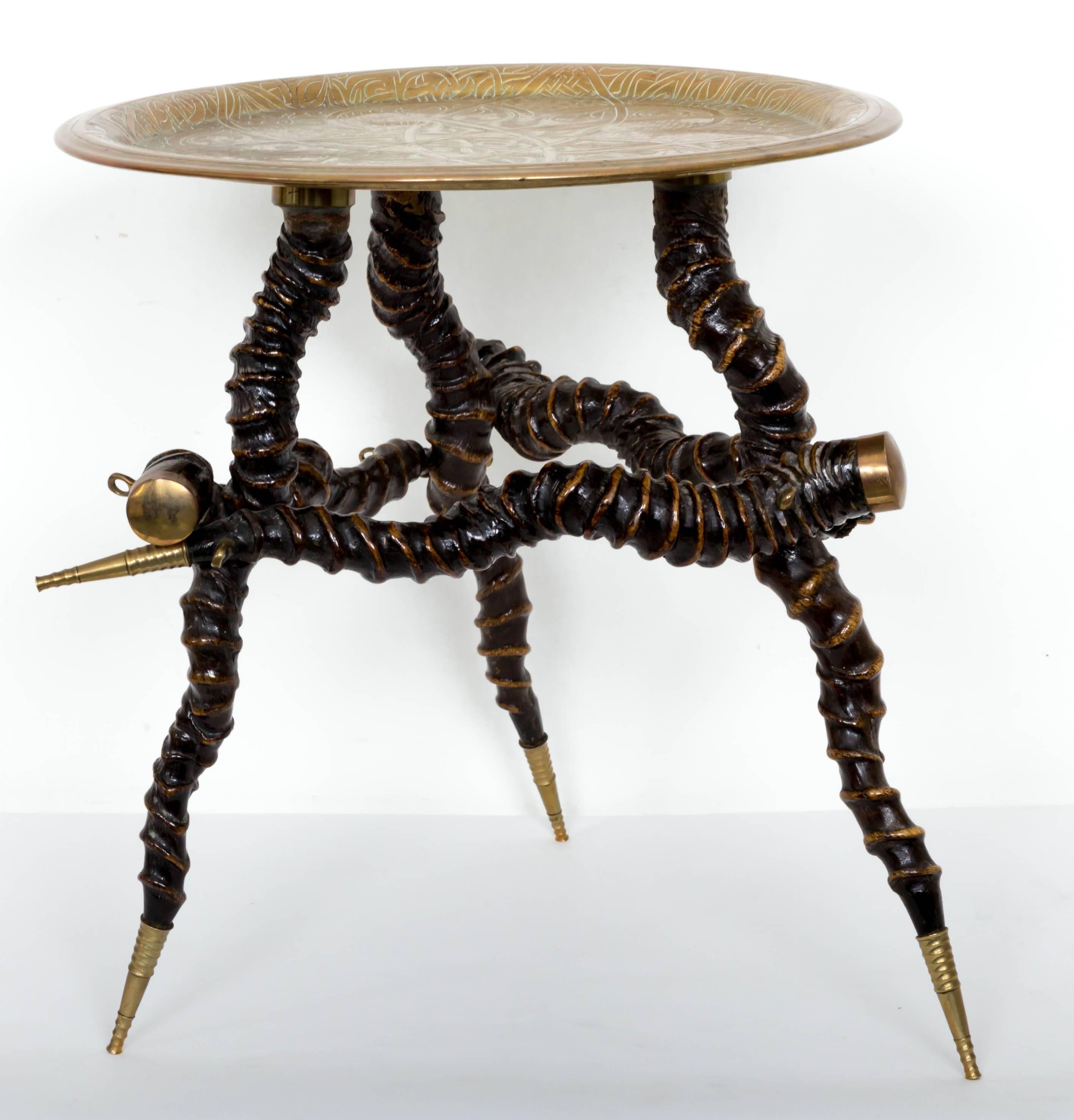 Vintage Twisted Horn Occasional Table with Brass Top and Feet 3