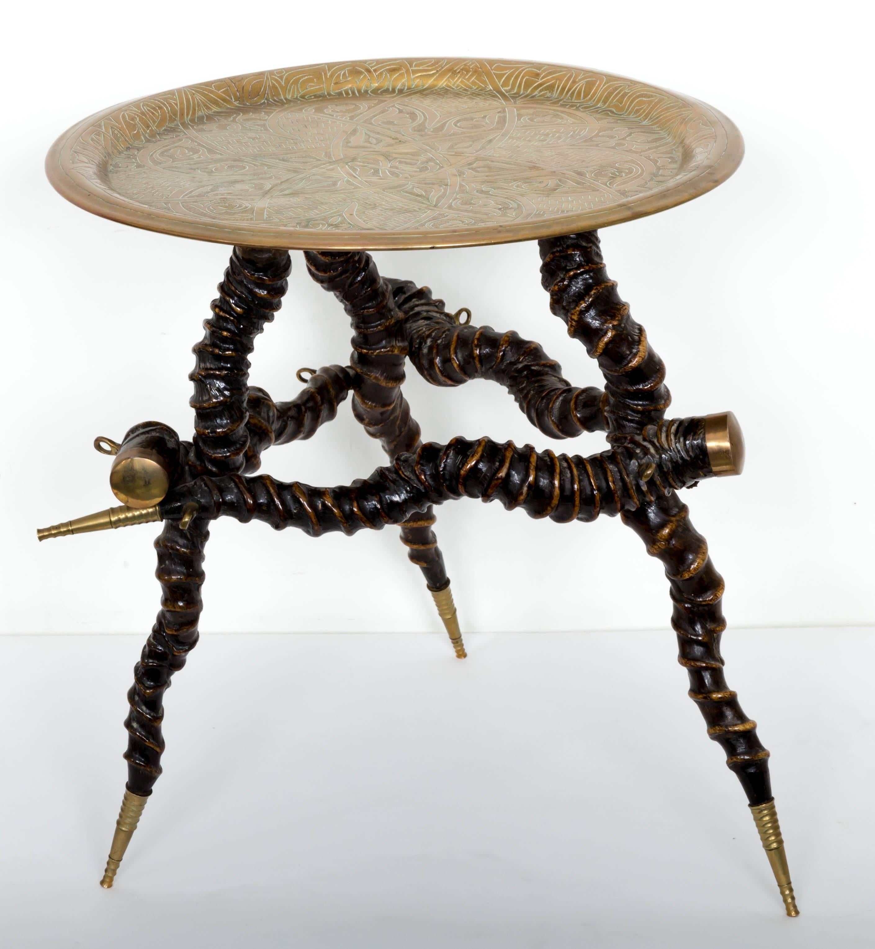Vintage Twisted Horn Occasional Table with Brass Top and Feet 4