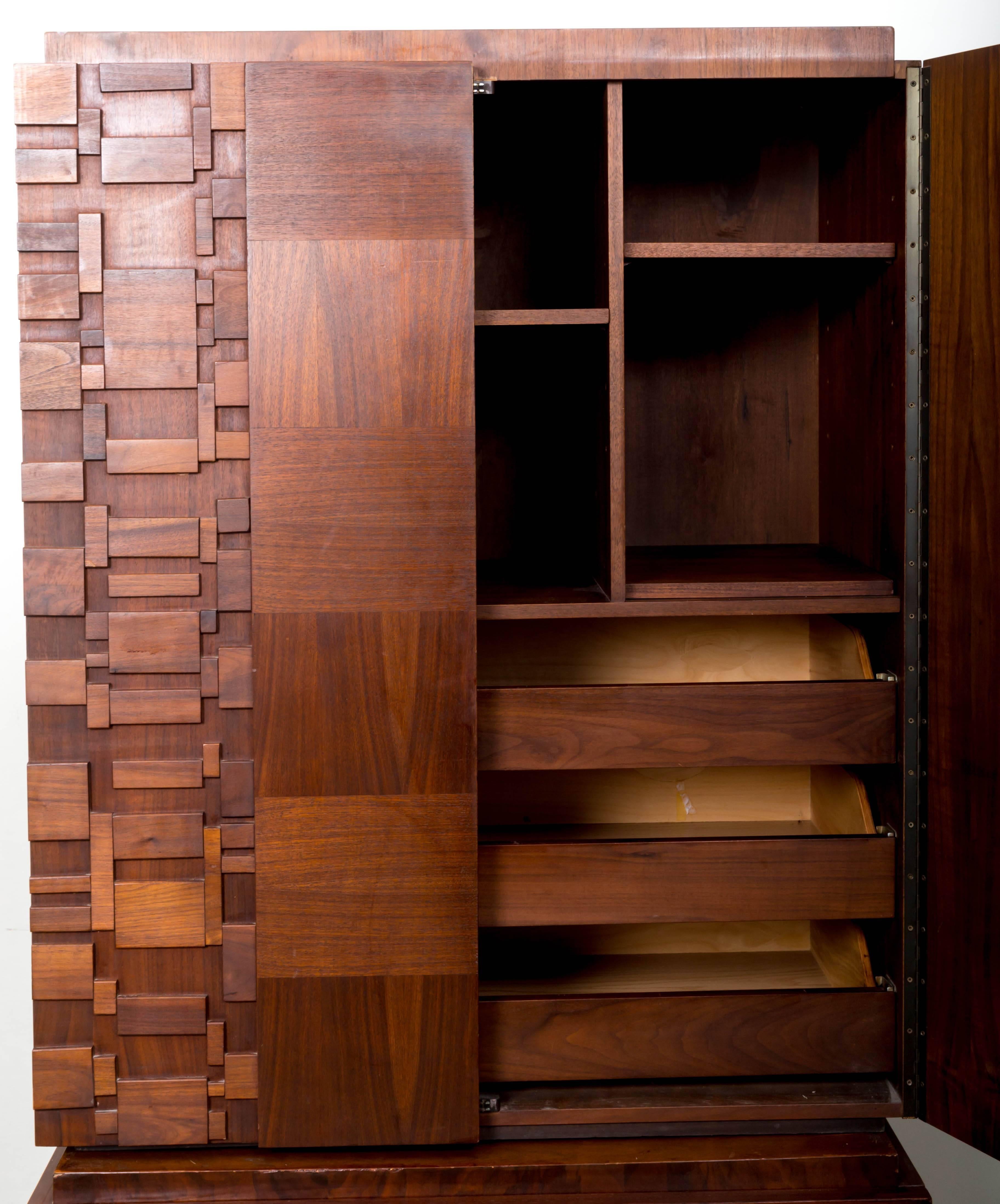 20th Century Midcentury Tall Mosaic Wooden Patchwork Dresser