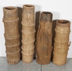 Unusual Leather Covered Yak Butter Churns From Tibet