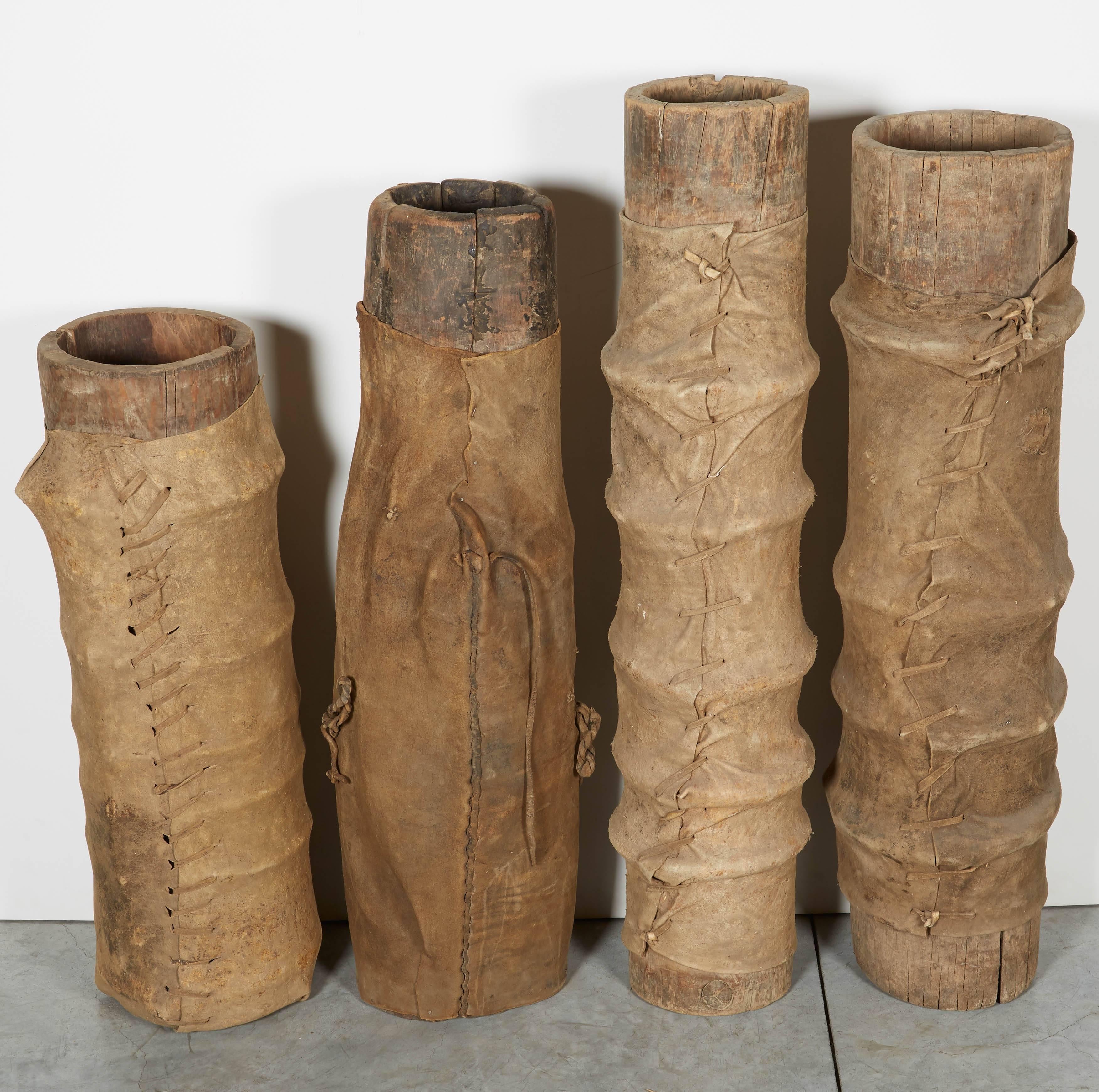 Unusual Leather Covered Yak Butter Churns From Tibet For Sale 3
