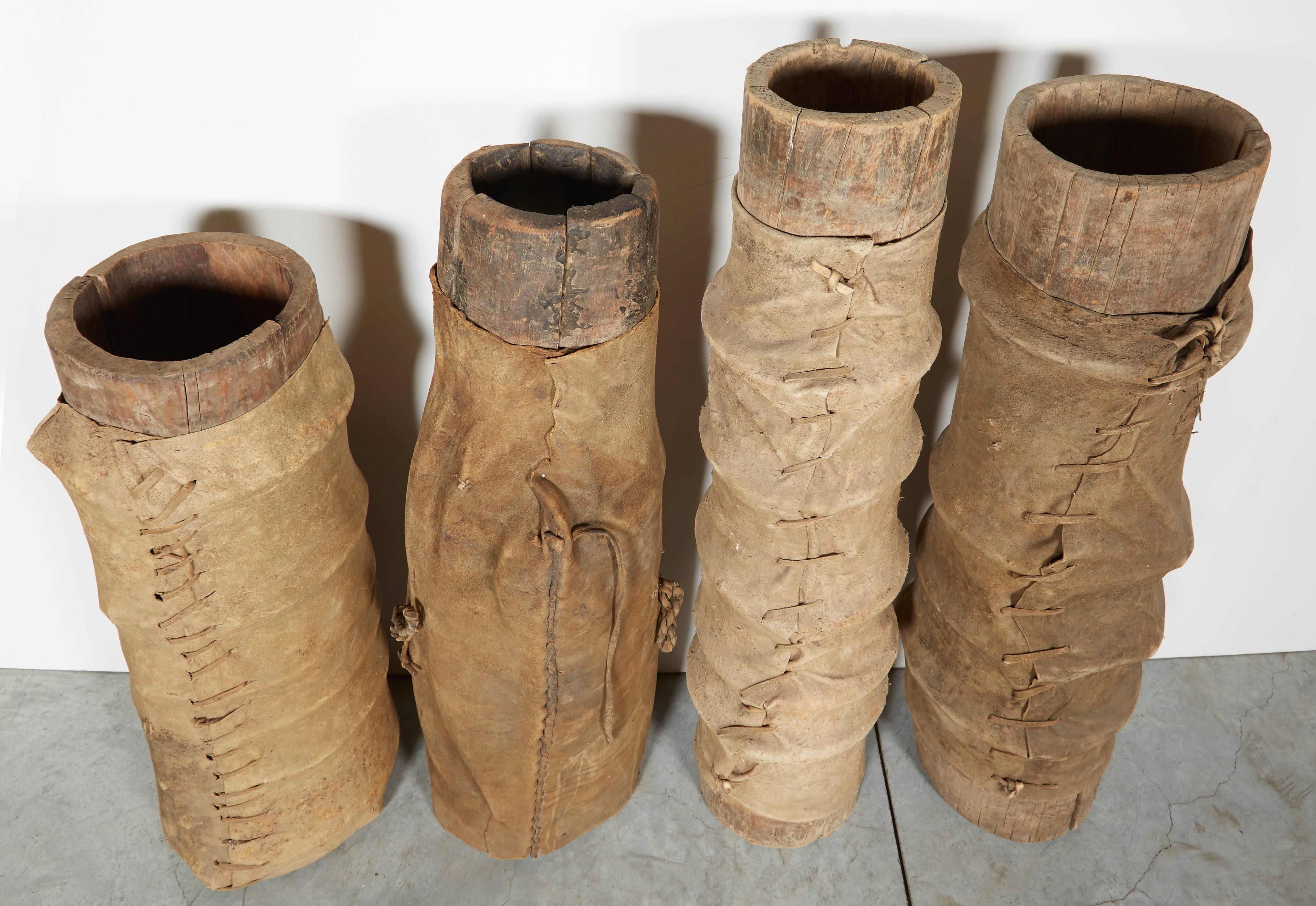 Unusual Leather Covered Yak Butter Churns From Tibet For Sale 4