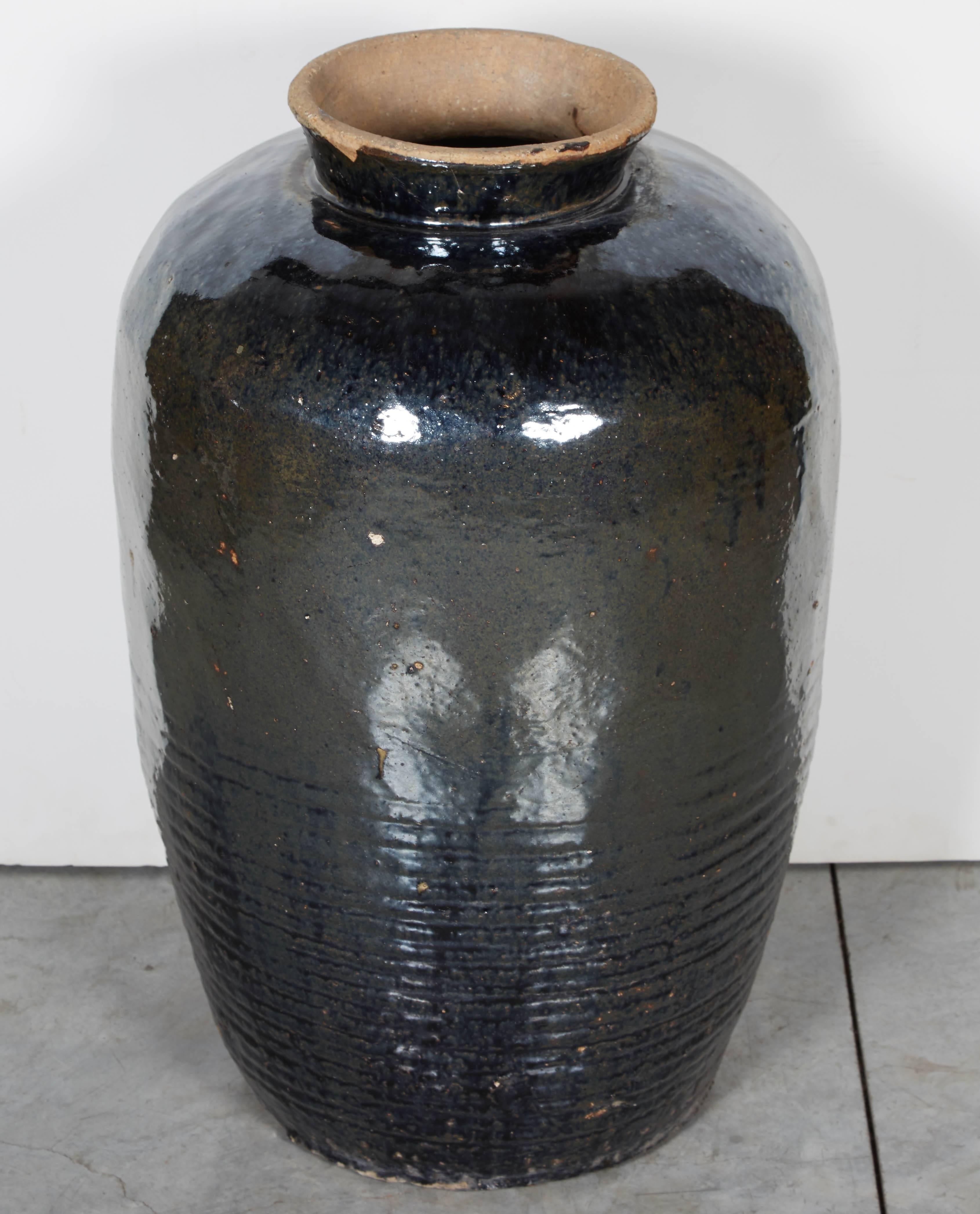 Tall, Beautifully Glazed Antique Ceramic Wine Jar 1