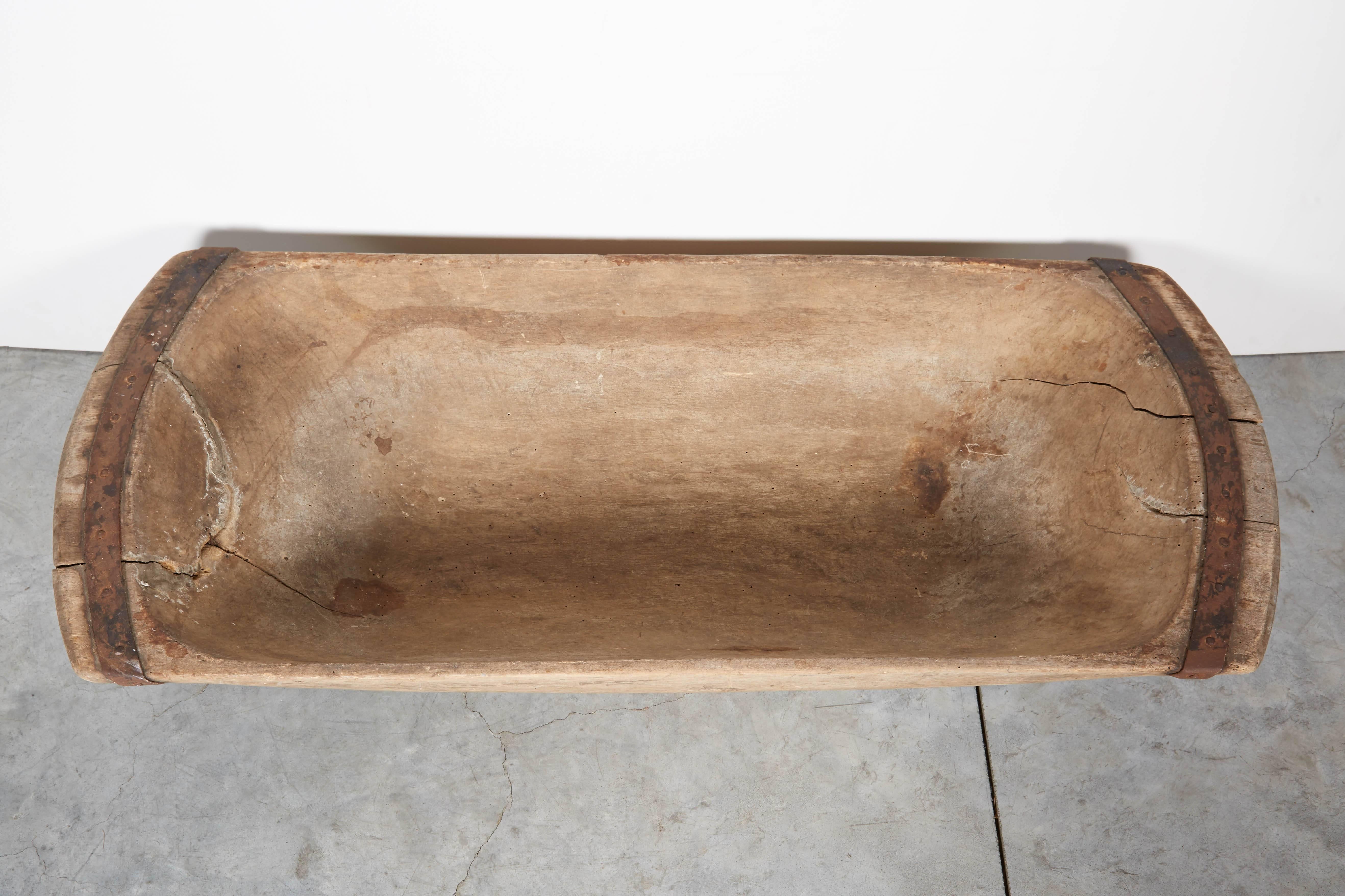 American Large Primitive Iron Strapped Wooden Tray
