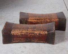 Large Pair of 19th Century Chinese Woven Willow and Lacquer Pillows