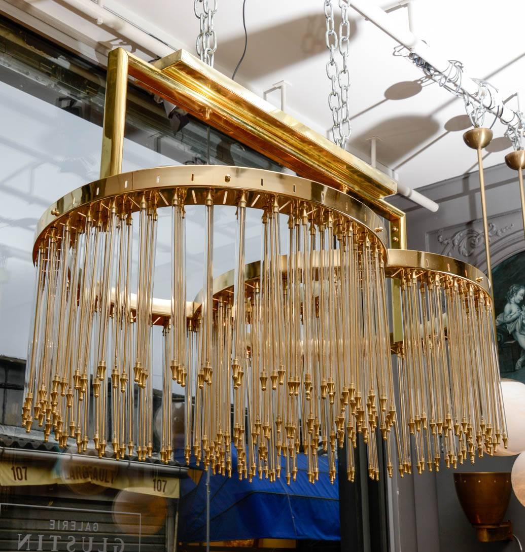 Unique Glustin Luminaires Creation Brass and Glass Rods Chandelier For Sale 1