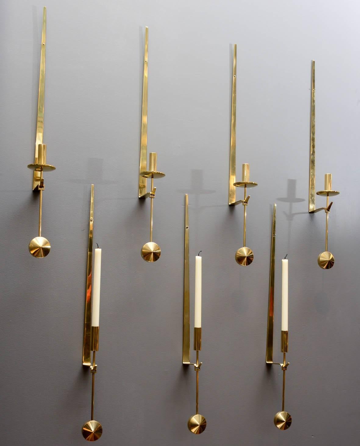 Scandinavian Modern Brass Pendulum Wall Sconces by Pierre Forsell for Skultuna For Sale