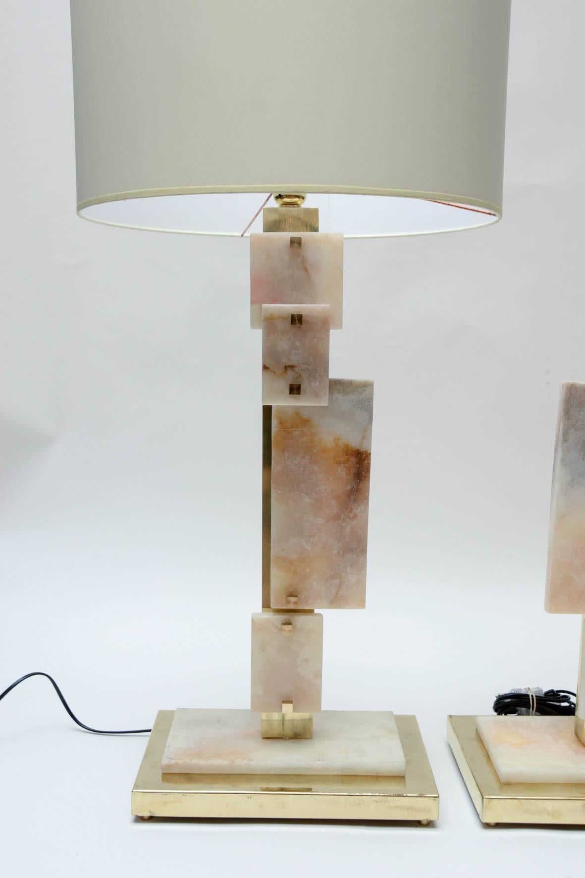 Italian Glustin Luminaires Creation Pair of Brass and Marble Table Lamps