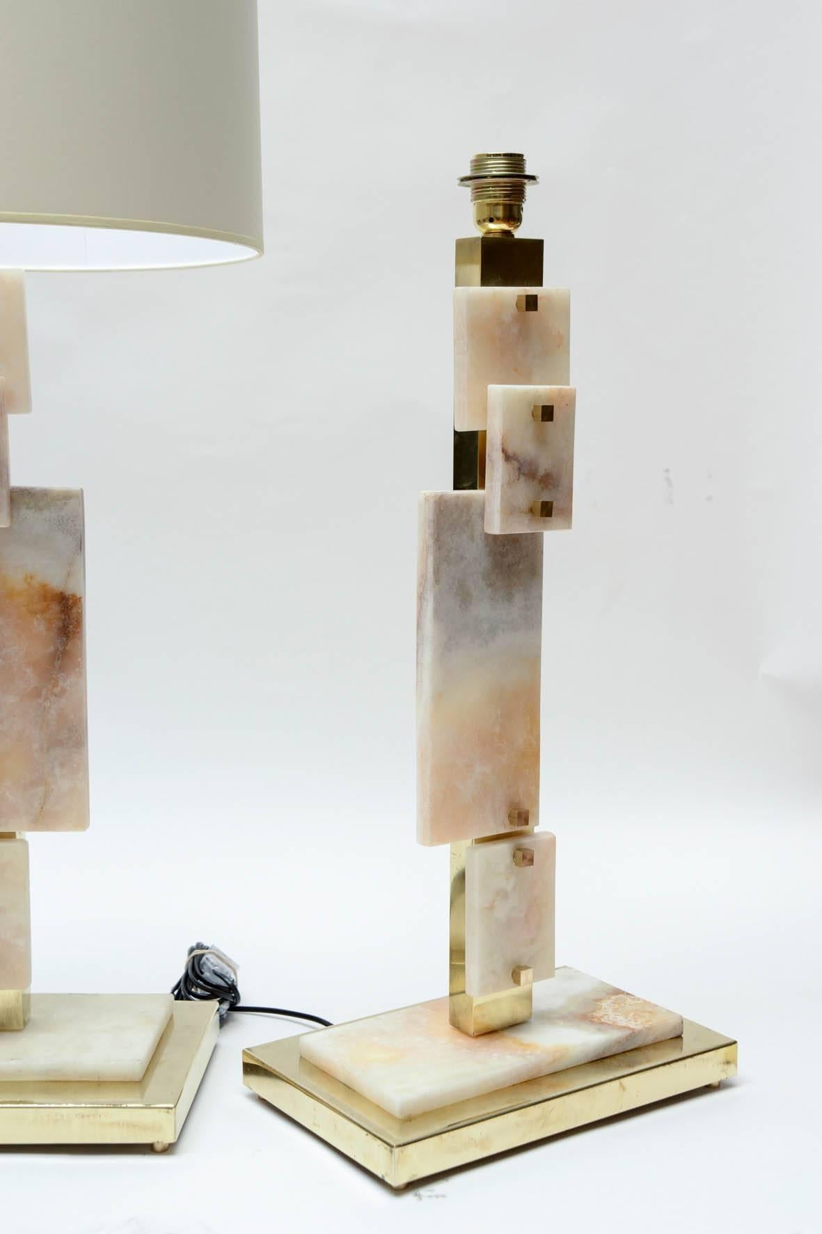 Contemporary Glustin Luminaires Creation Pair of Brass and Marble Table Lamps