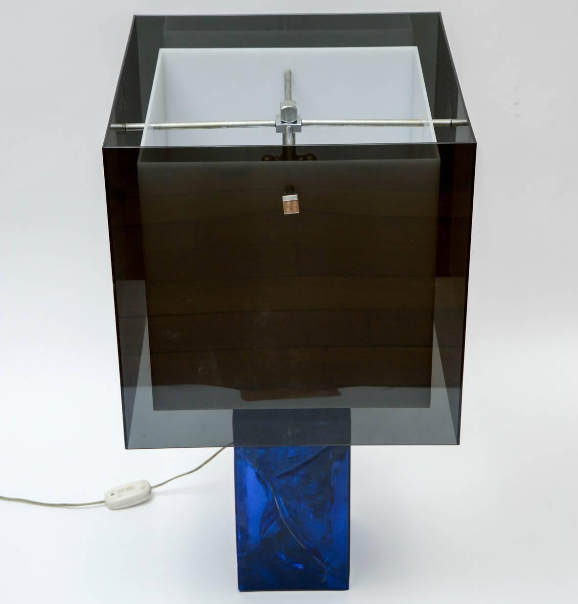 Mid-Century Modern Fractal Resin and Plexiglass Blue Table Lamp by Marie Claude De Fouquieres