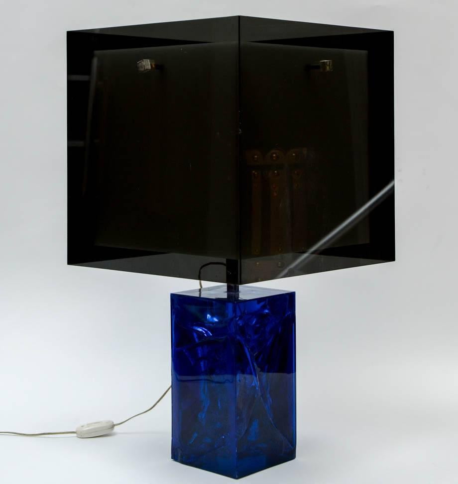 Fractal Resin and Plexiglass Blue Table Lamp by Marie Claude De Fouquieres In Good Condition In Saint-Ouen, IDF