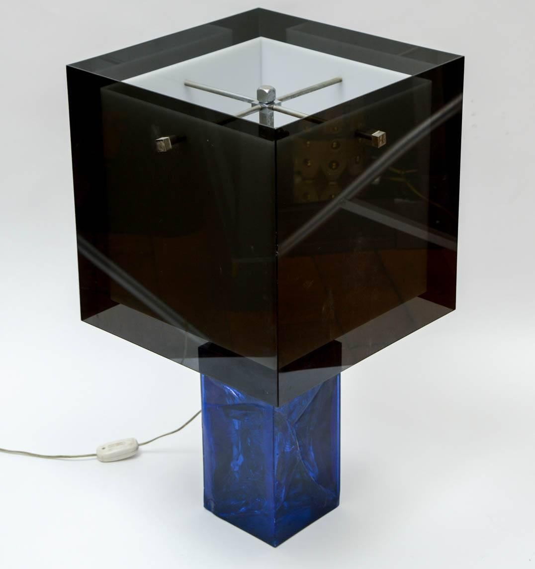 Late 20th Century Fractal Resin and Plexiglass Blue Table Lamp by Marie Claude De Fouquieres