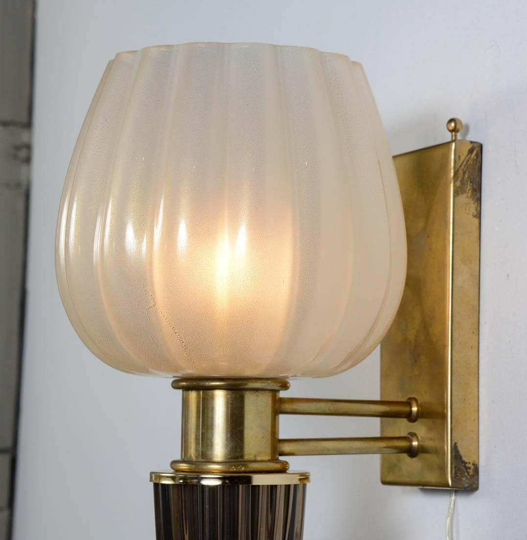 Italian Pair of Murano Glass Sconces in the Style of Cenedese