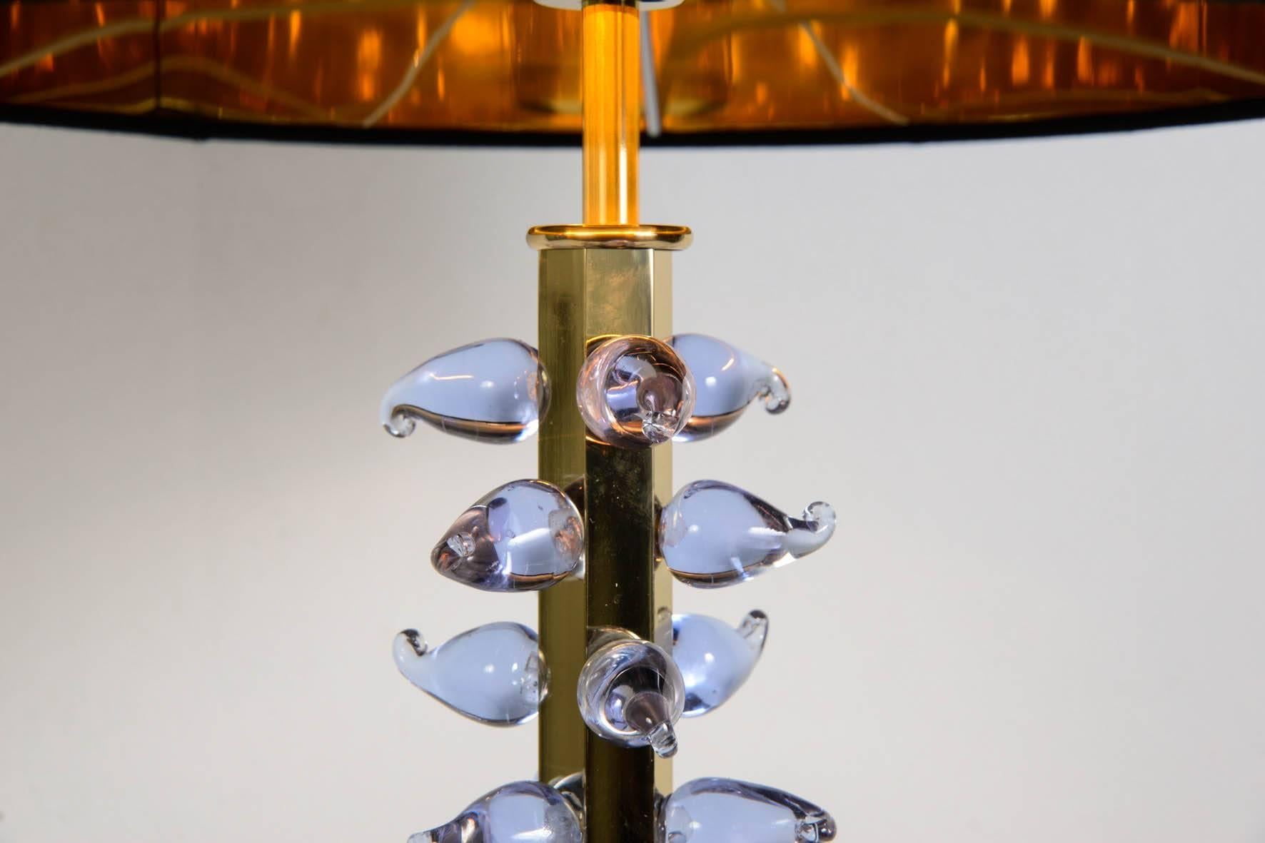 Brass Pair of Murano Glass Lamps by Juanluca Fontana For Sale