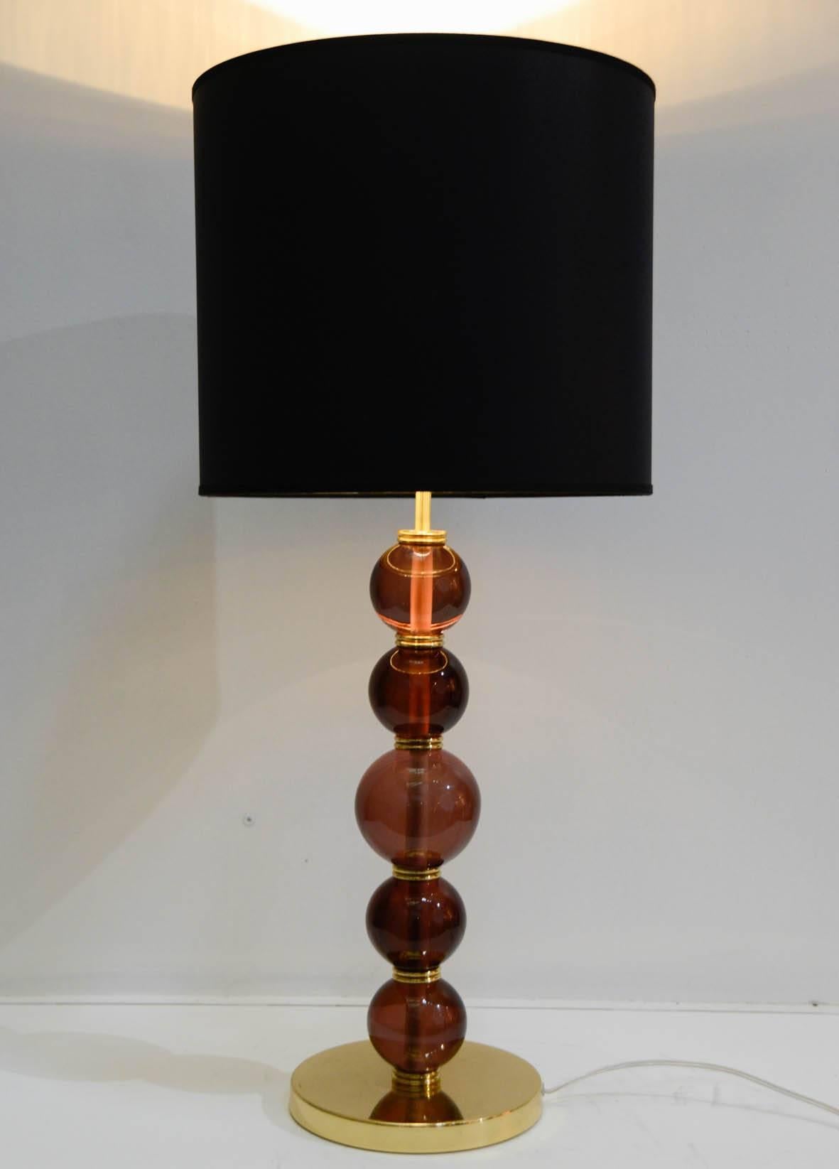 Brass Pair of Murano Glass Lamps in the Style of Seguso