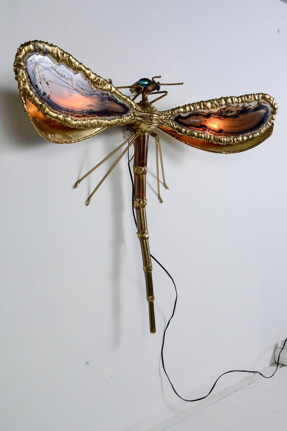 Brass Rare Butterfly Wall Light by Henri Fernandez