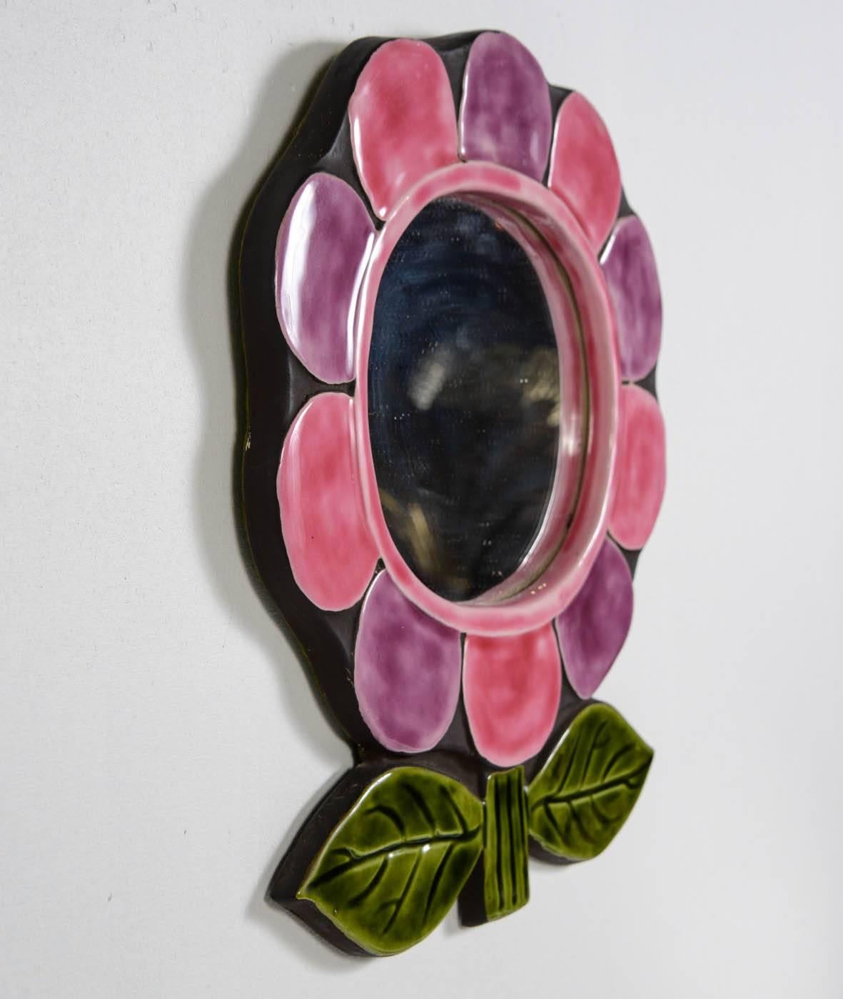 French 1970s Ceramic Mirror by Catherine Benito