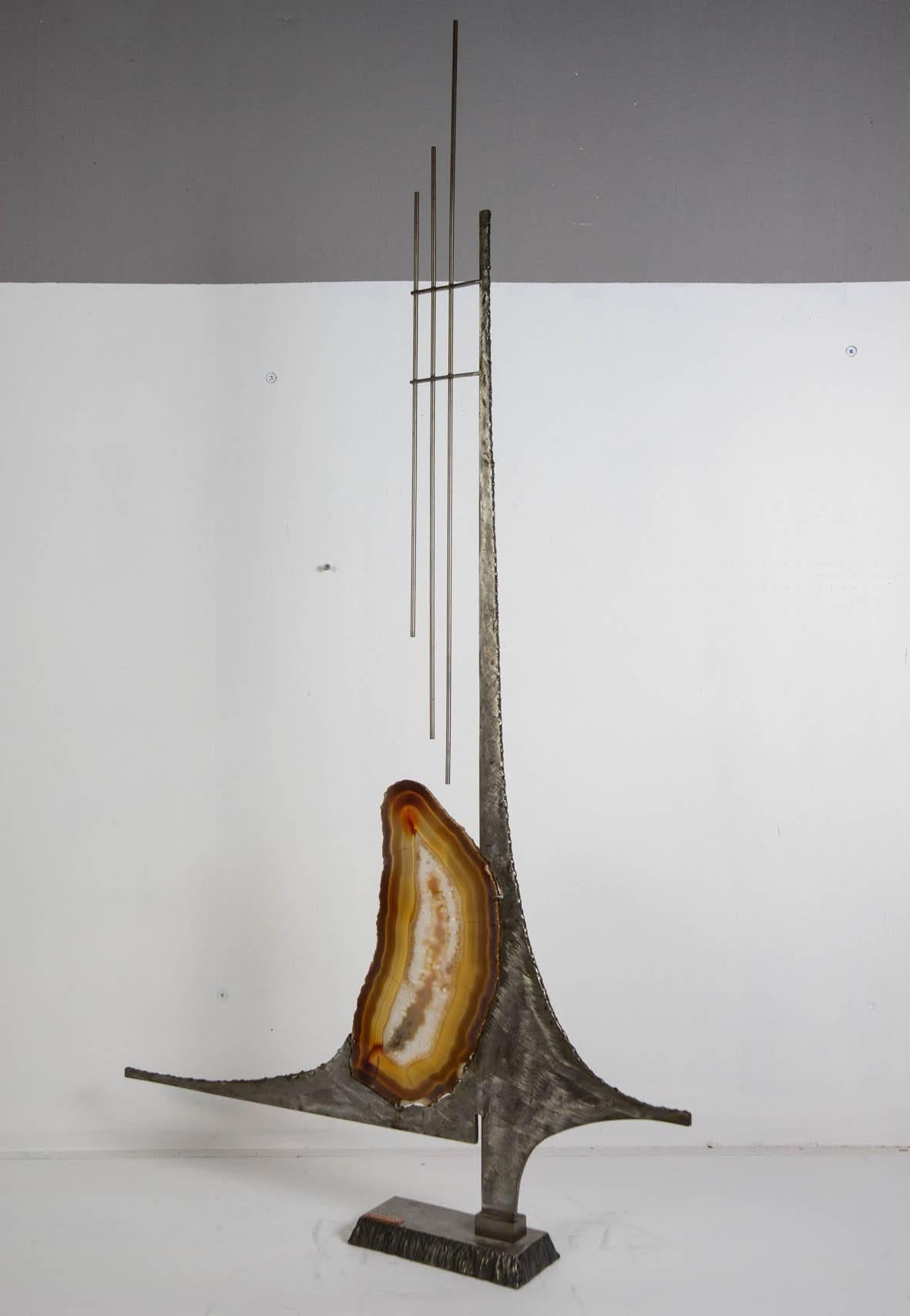 Late 20th Century One of a Kind Brutalist Sculpture with Agate For Sale