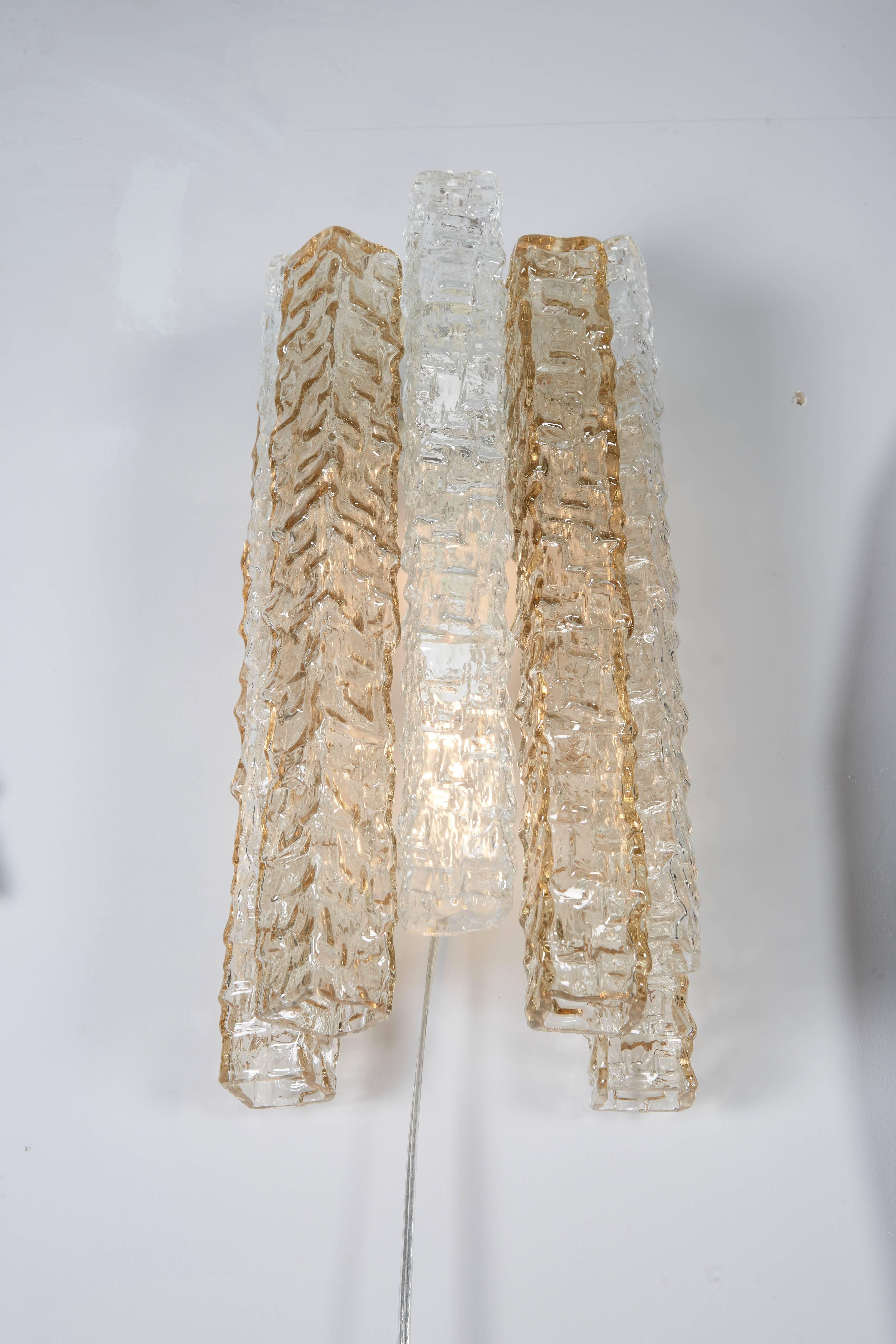 Italian Pair of Venini Smoke and Clear Rectangular Glass Sconces