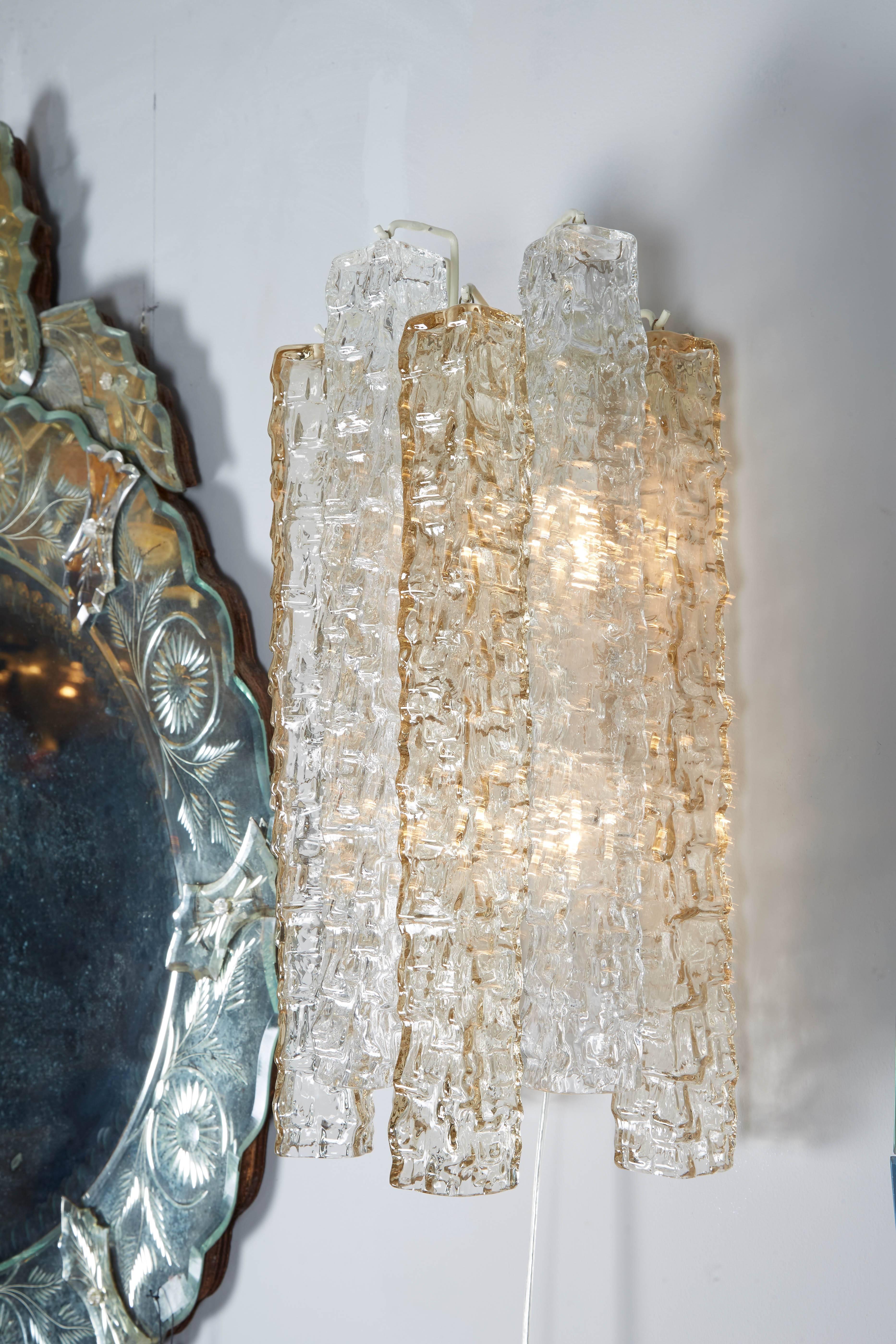 Pair of Venini Smoke and Clear Rectangular Glass Sconces In Excellent Condition In New York, NY