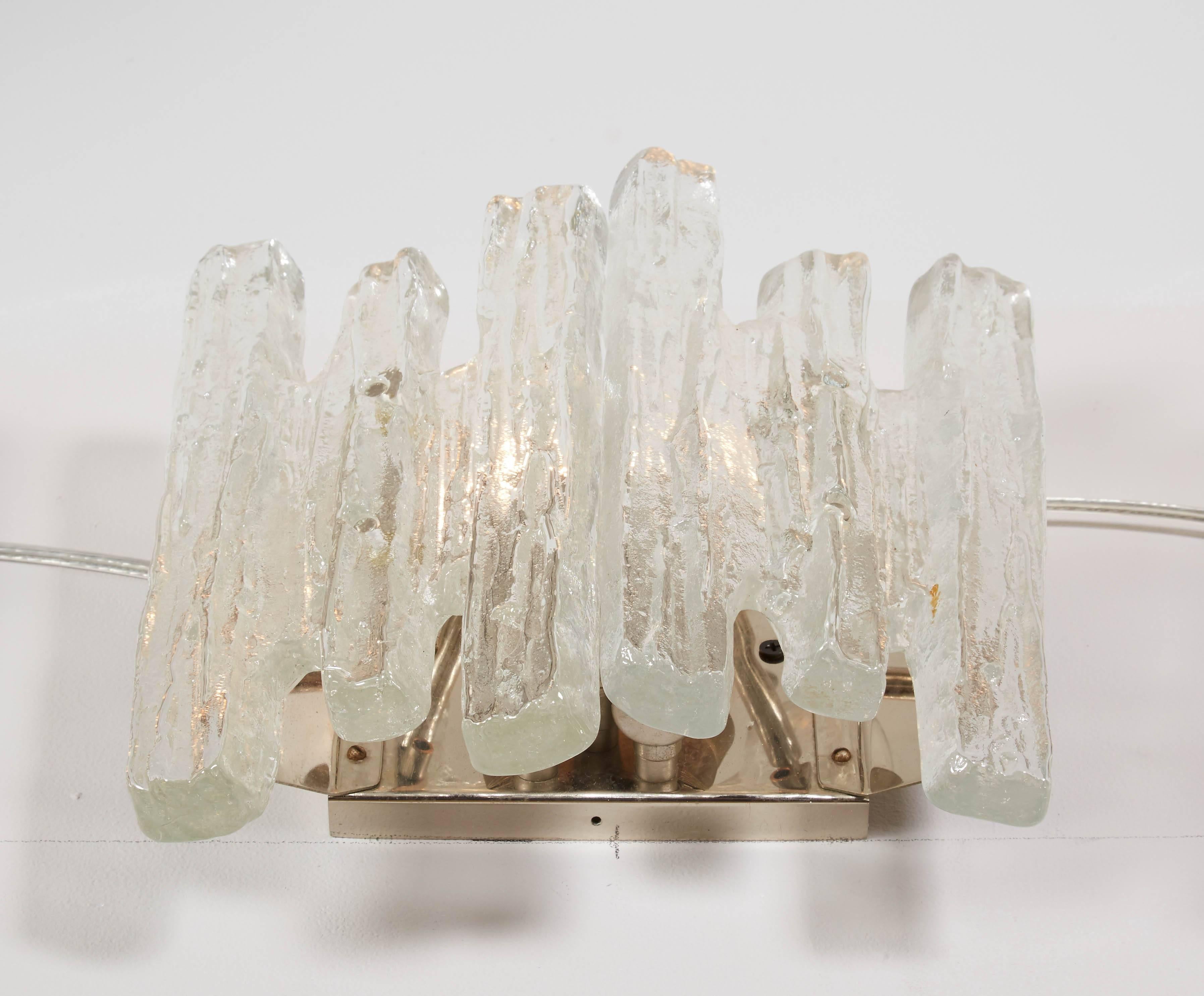 Pair of Vintage Kalmar Ice Glass Sconces In Good Condition For Sale In New York, NY