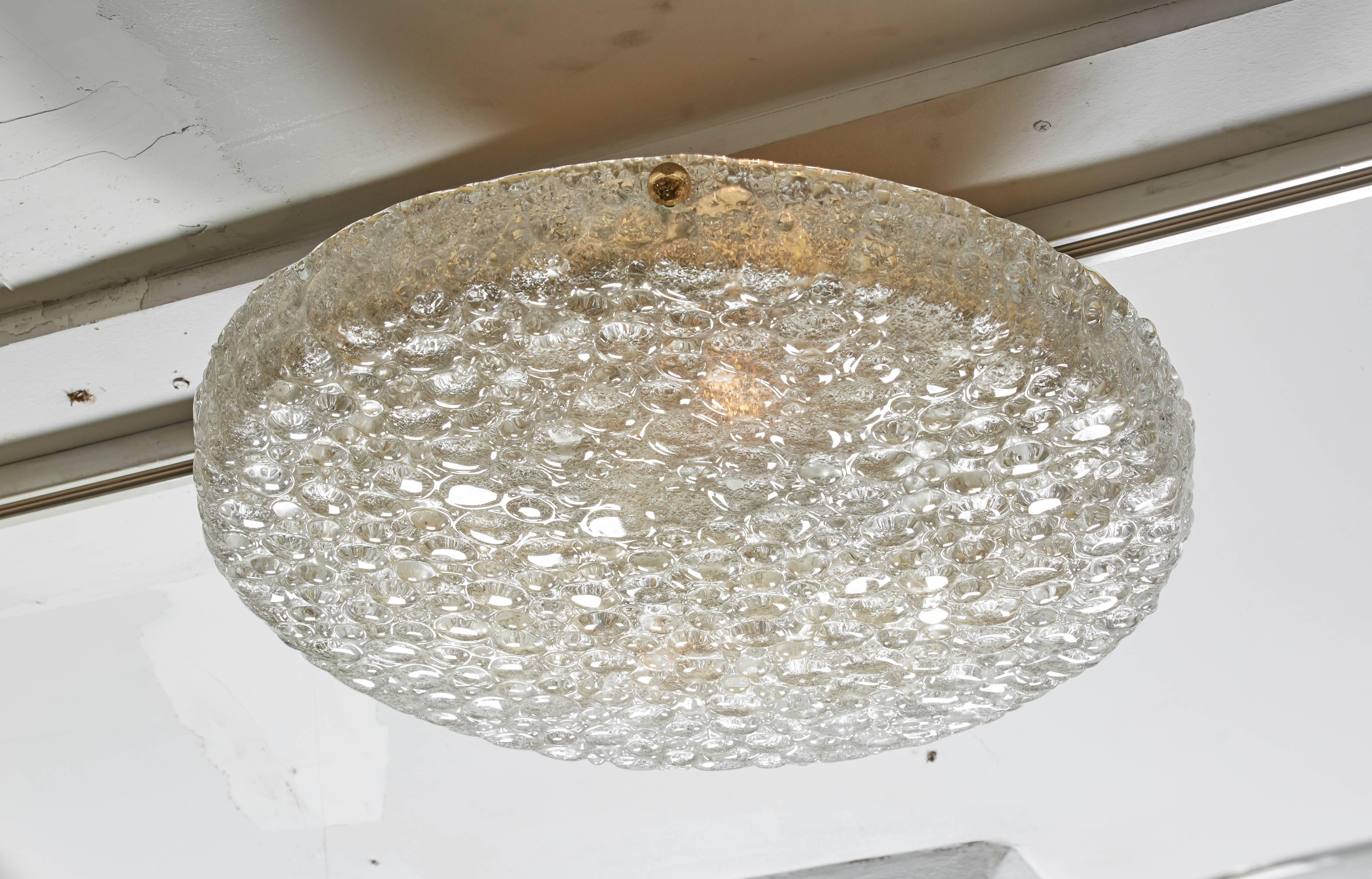 Mid-Century Modern Vintage Hillebrand Textured Bubble Glass Flushmount in Polished Brass