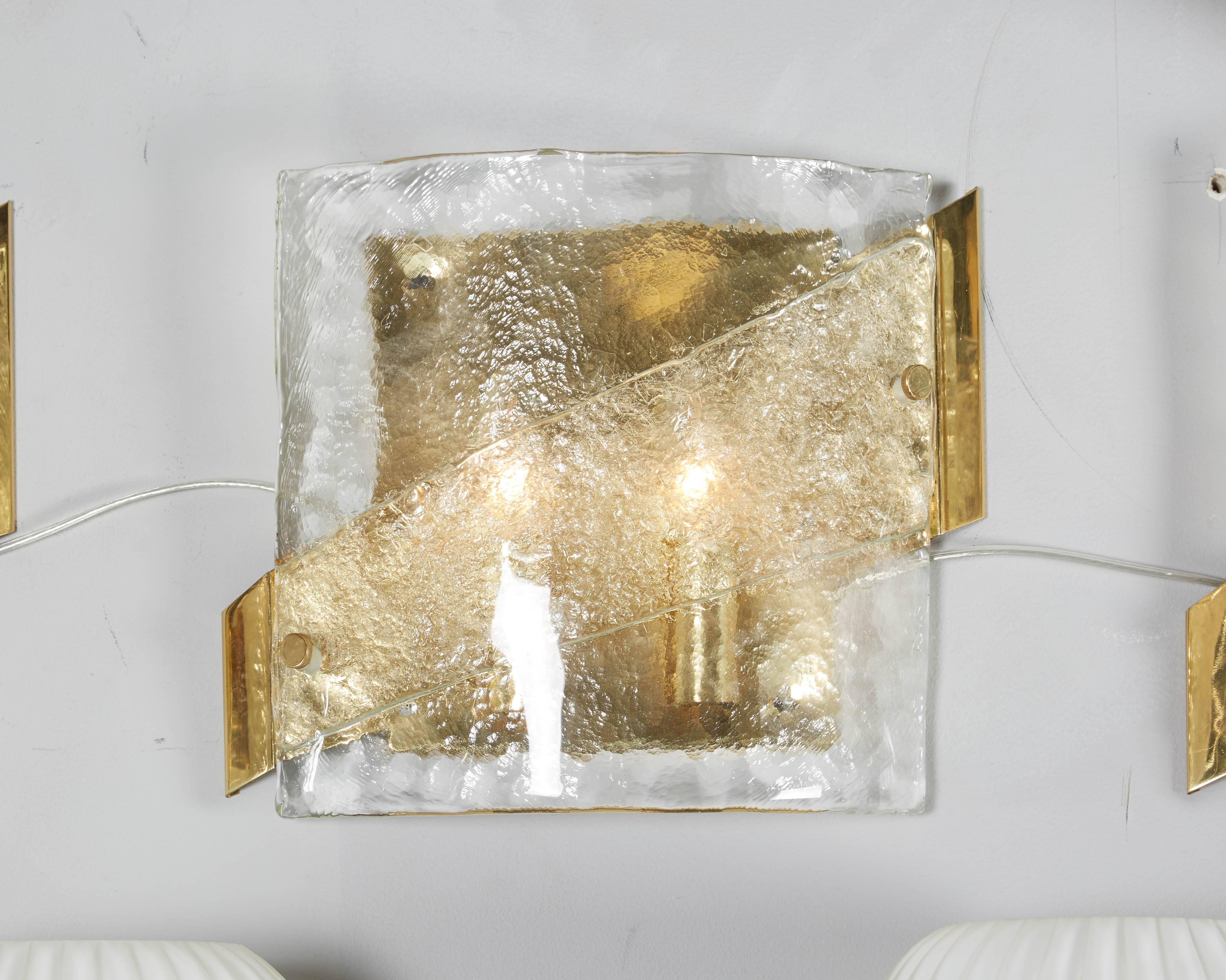 Mid-Century Modern 1970's Kalmar Glass Sconce with Brass Frame For Sale