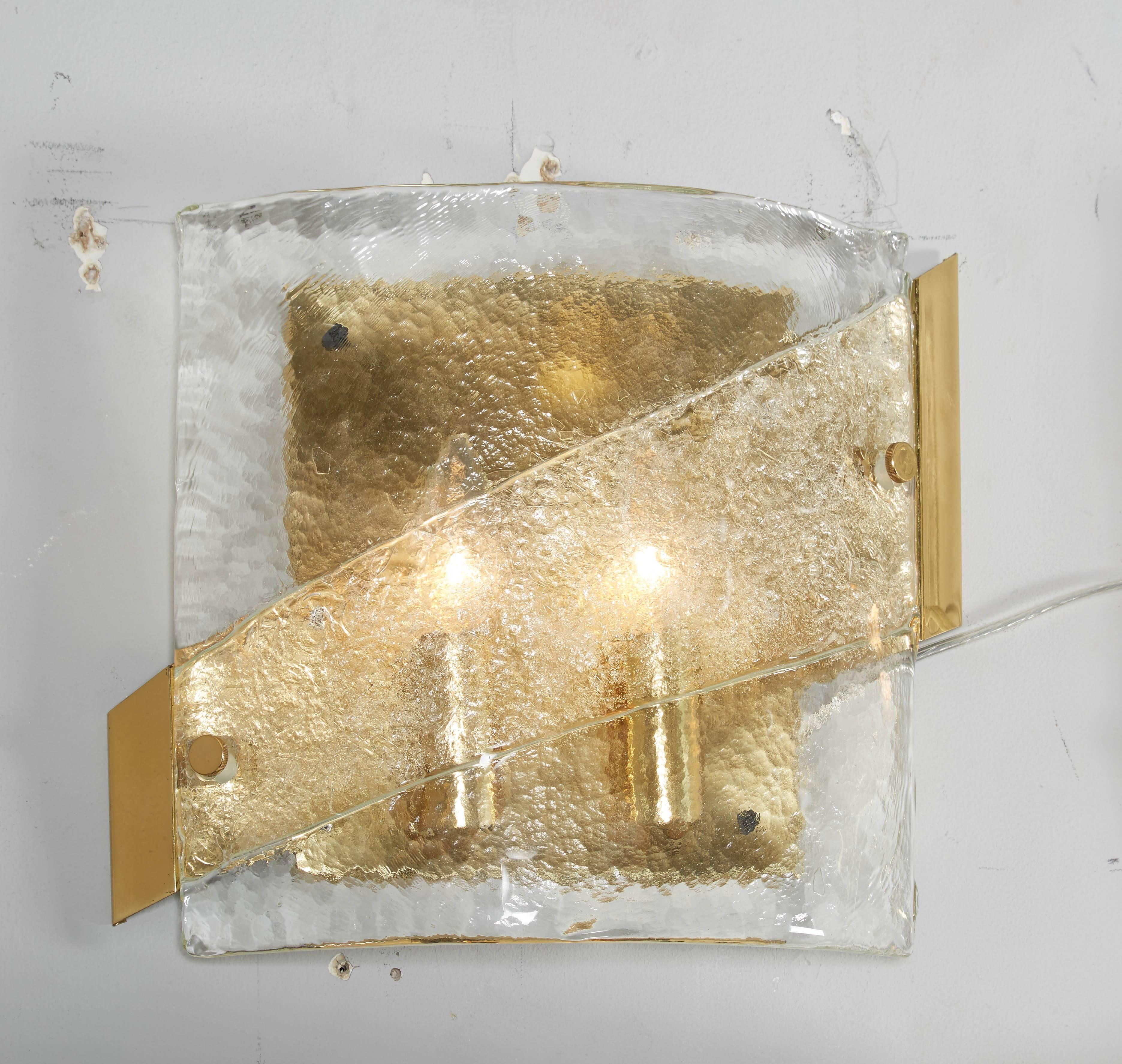 1970's Kalmar Glass Sconce with Brass Frame In Good Condition For Sale In New York, NY