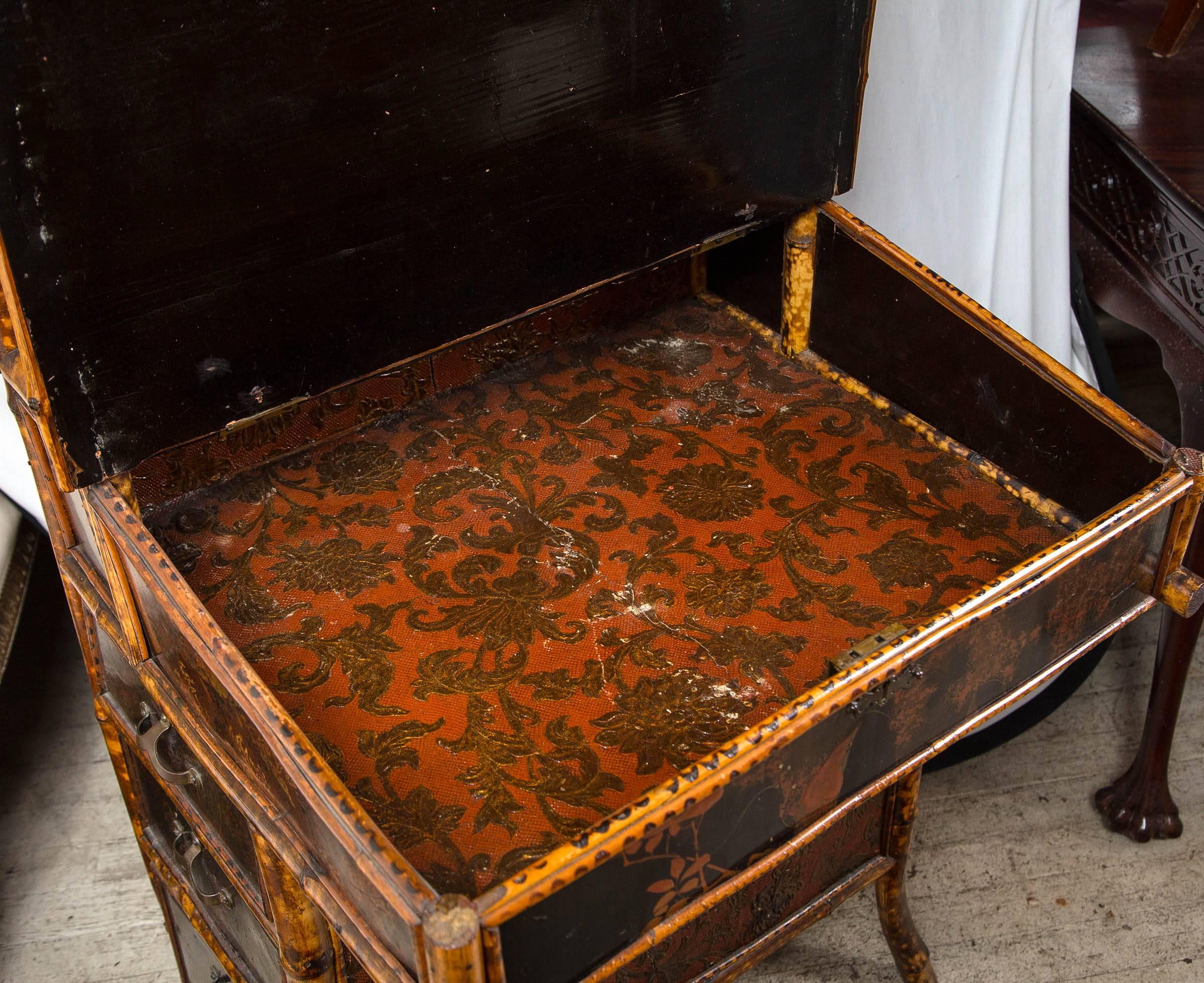 19th Century  Bamboo and  Painted Lacquer Slant Top Desk For Sale