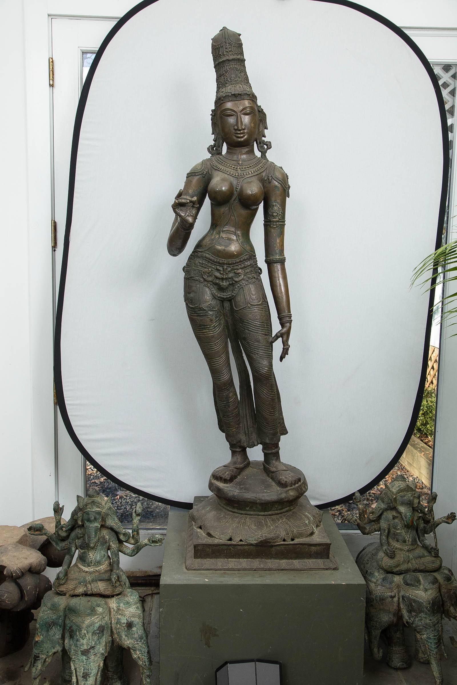 Indian Large 20th Century Decorative  Bronze Standing  Figure of Sri-Lakshmi