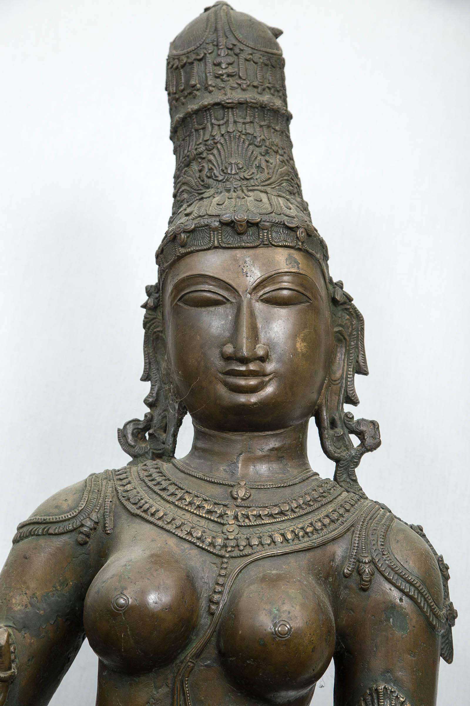 Cast Large 20th Century Decorative  Bronze Standing  Figure of Sri-Lakshmi