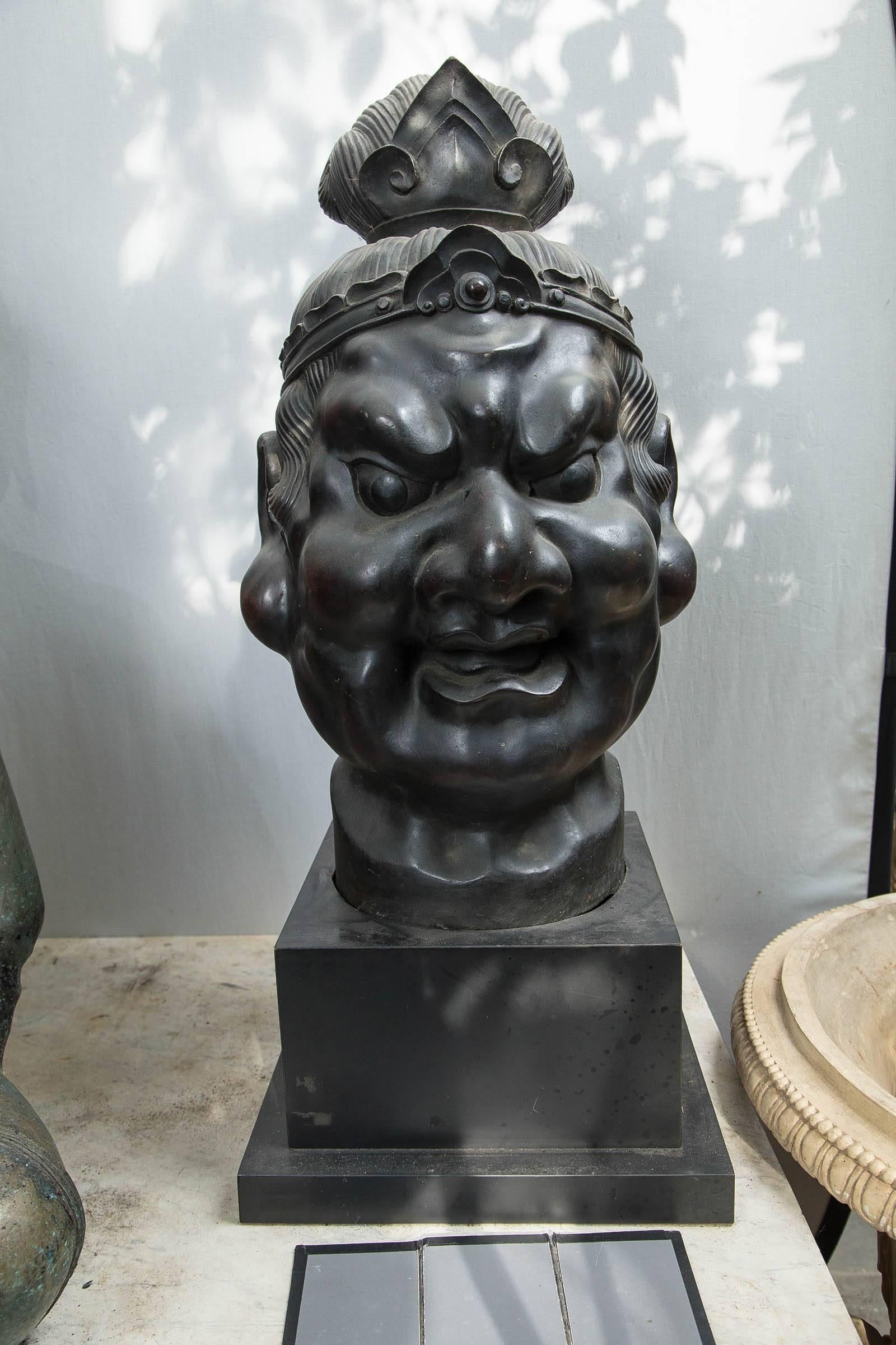 Thai 20th Century Japanese Bronze Head of a Deity For Sale